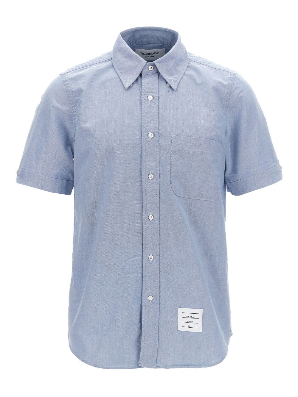 Thom Browne Collared Shirt With Front Pocket And Short Sleeves In Blue