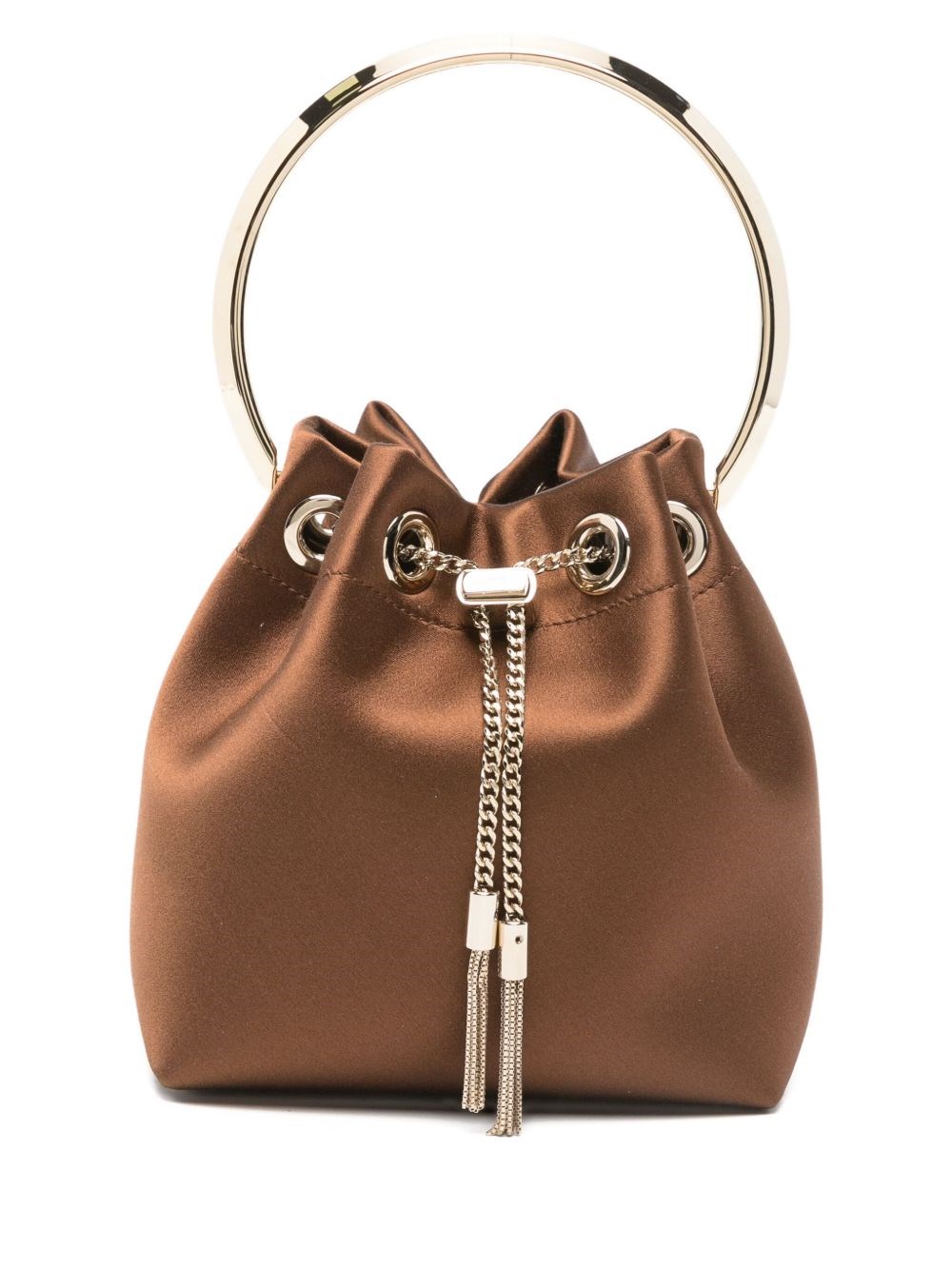 Jimmy Choo Chain Strap Bucket Bag Tassel Detail In Brown