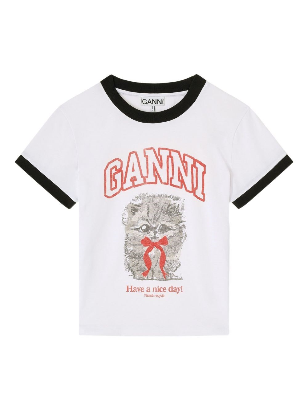 Ganni Graphic Print Crew Neck Short Sleeve Top In Multi