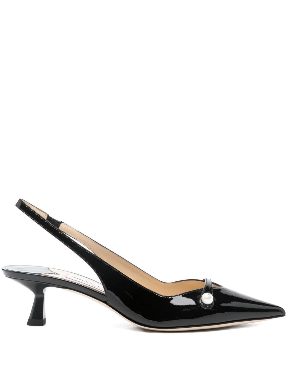Jimmy Choo Pearl Detail Kitten Heel Pointed Toe Pumps In Black