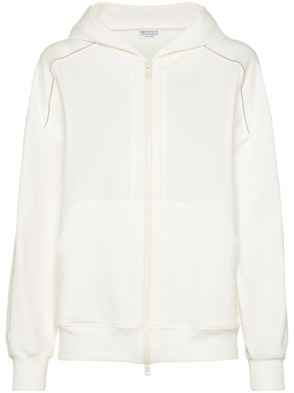 Brunello Cucinelli White Shiny Trims Zip-up Hoodie In White