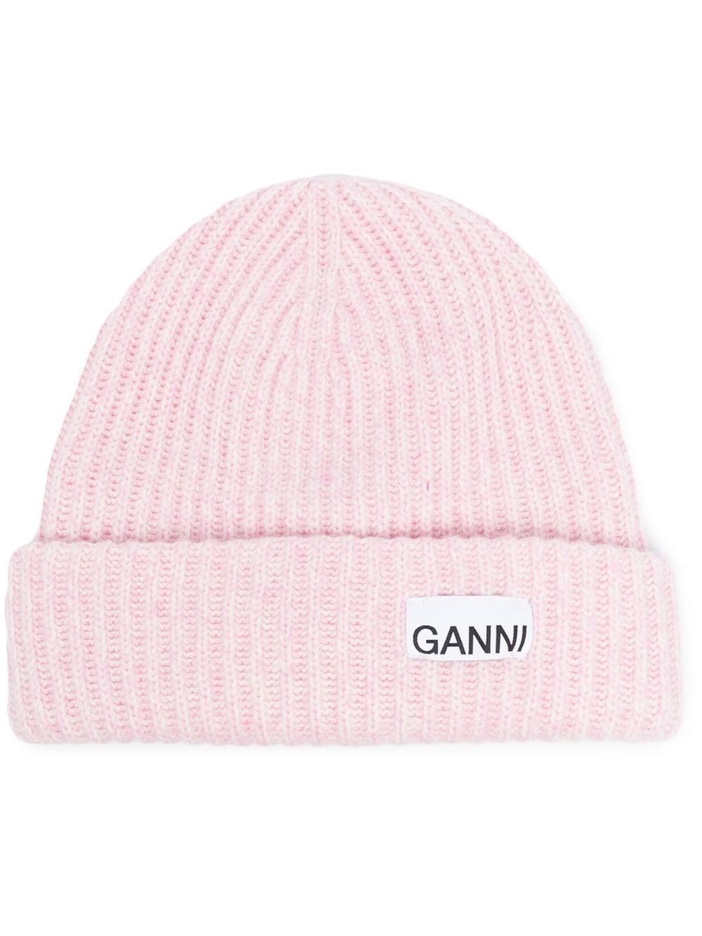 Ganni Wool Ribbed Beanie In Pink