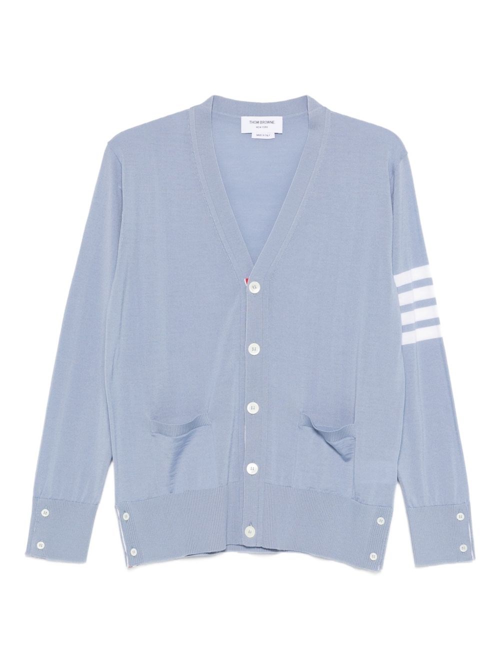 Thom Browne Striped V Neck Cardigan Pockets In Blue