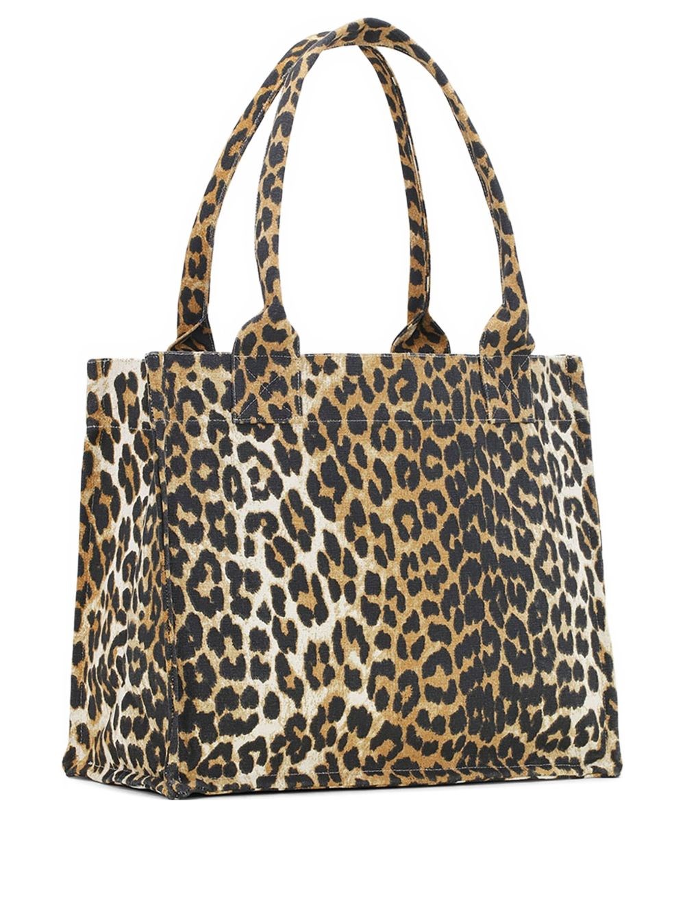 Ganni Brown Tote Bag With Graphic Print On The Front And All-over Leopard Motif In Cotton Woman In Brown
