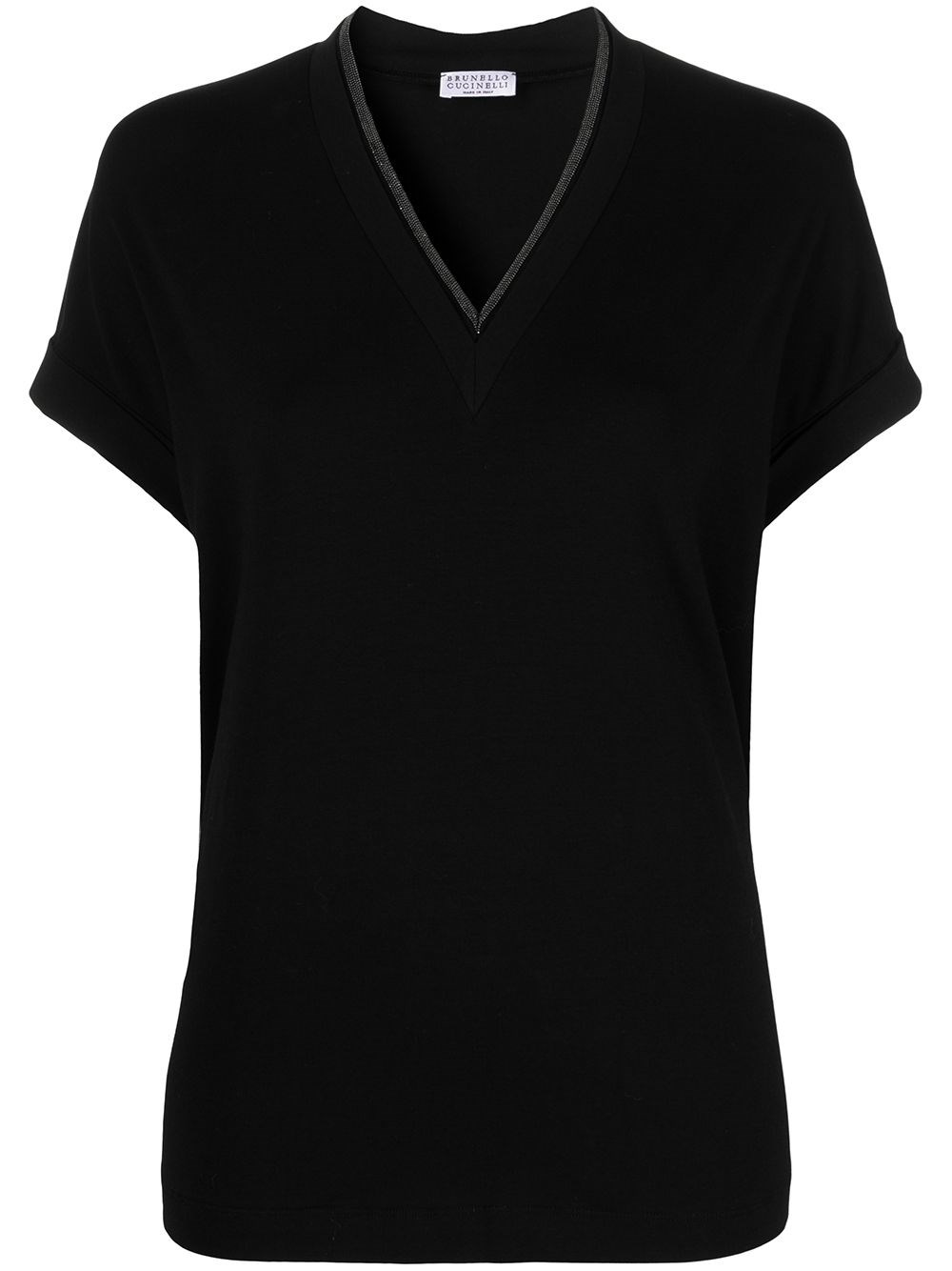 Brunello Cucinelli Monili Trim V-neck Cotton T-shirt Clothing In Black
