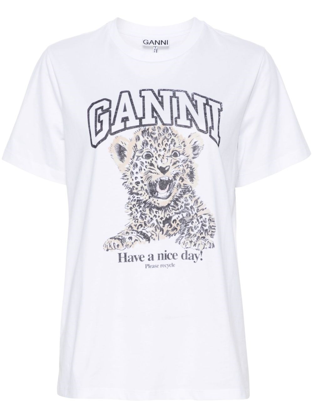 Ganni Leopard Print Relaxed Jersey T-shirt In White