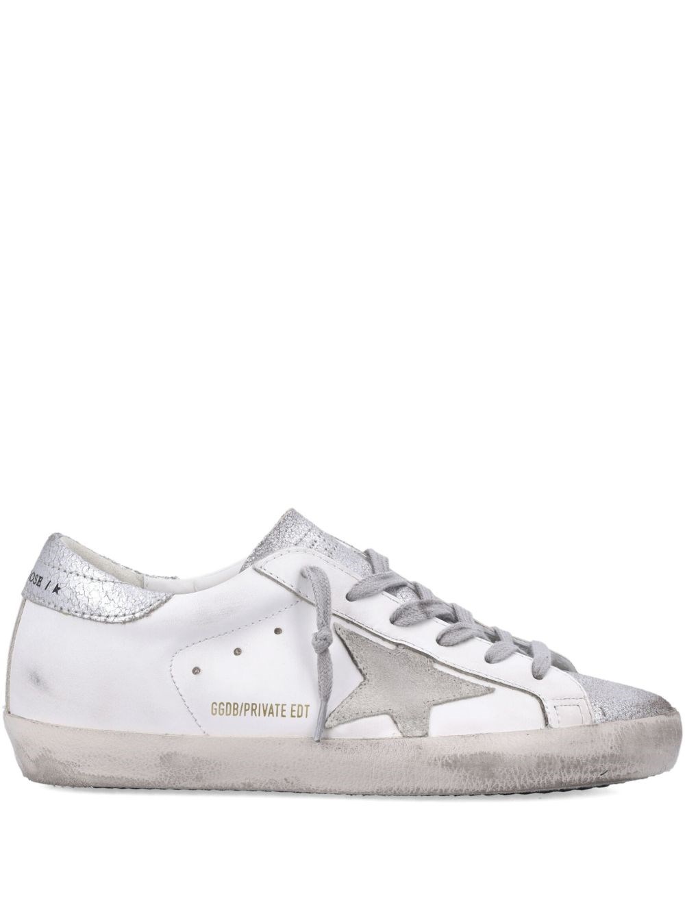 Golden Goose Super-star White And Silver Leather Womans Sneakers In Gray