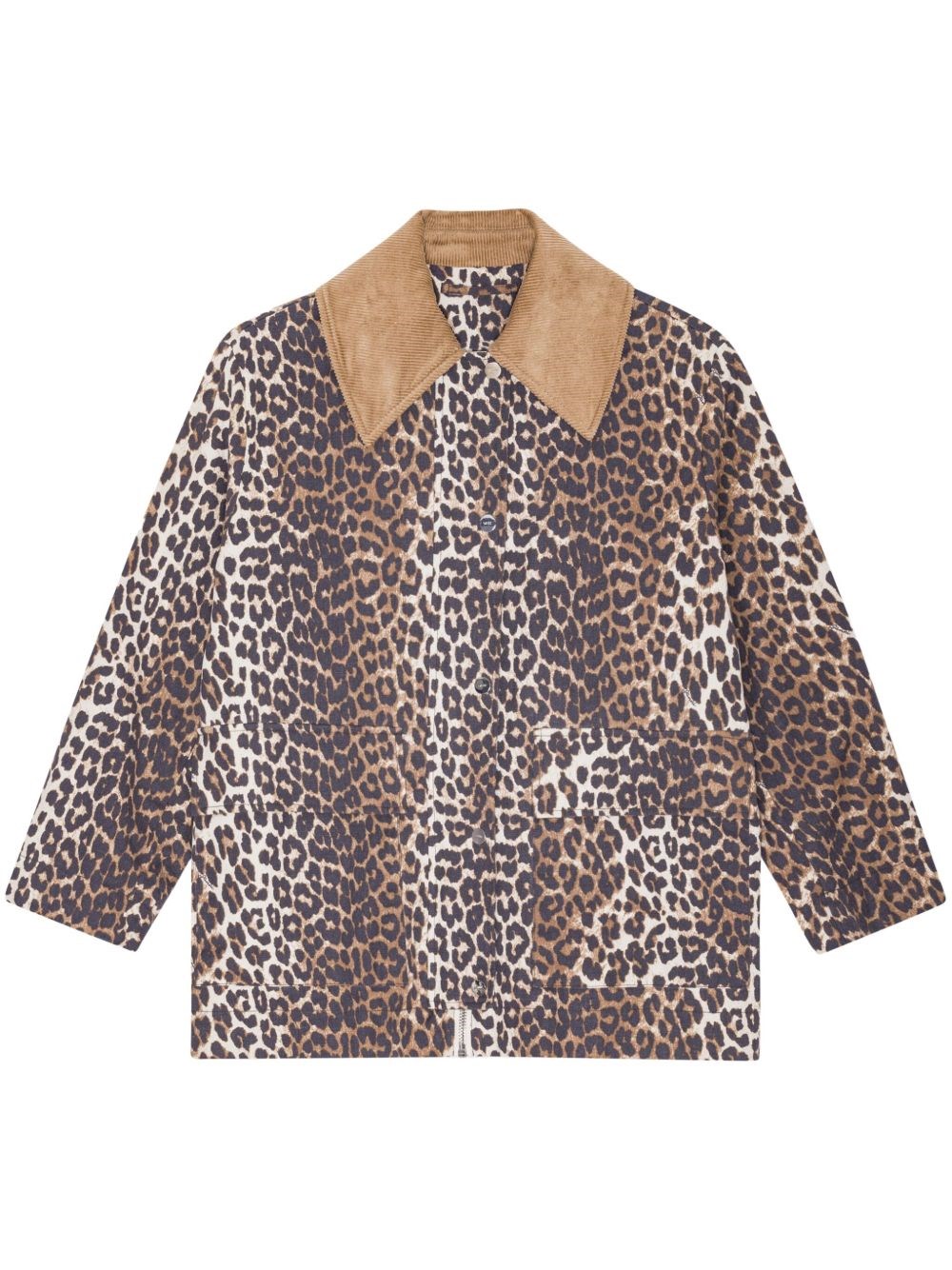 Ganni Leopard Printed Canvas Midi Puffer Jackets Brown In Animal Print