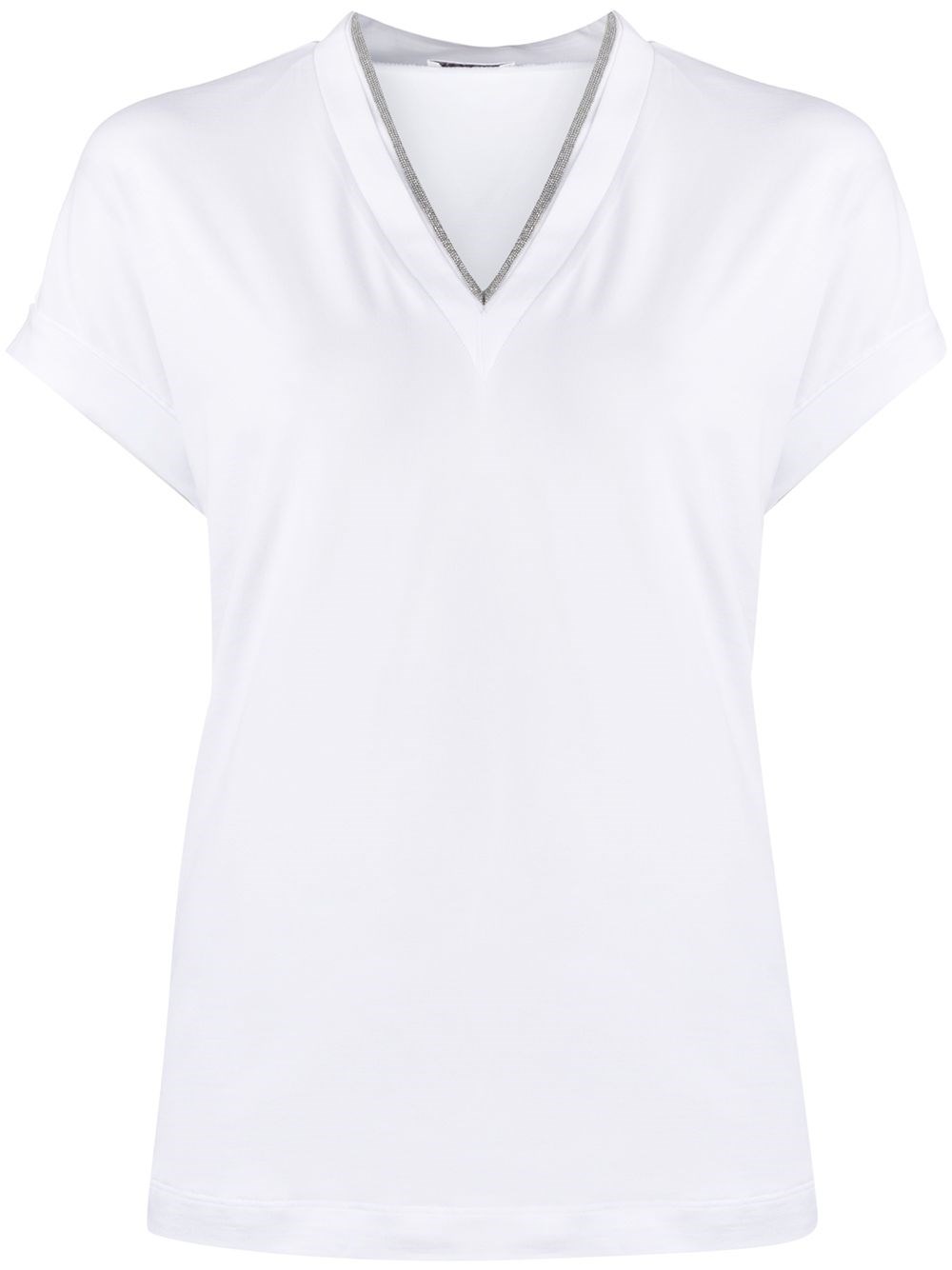 Brunello Cucinelli Women Cotton V-necked T-shirt In White