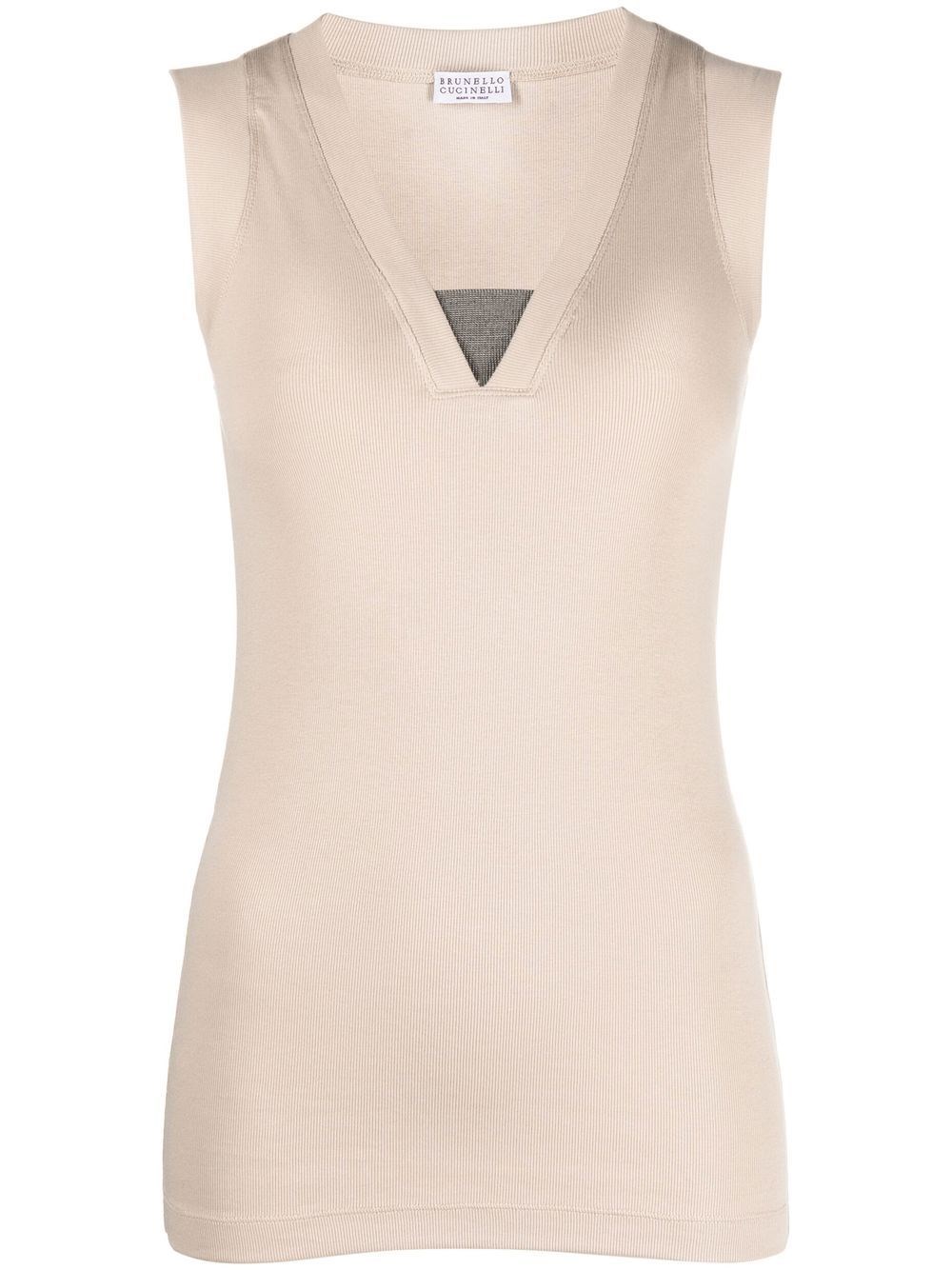 Brunello Cucinelli Stretch Cotton Sleeveless V-neck Tank Top In Neutral