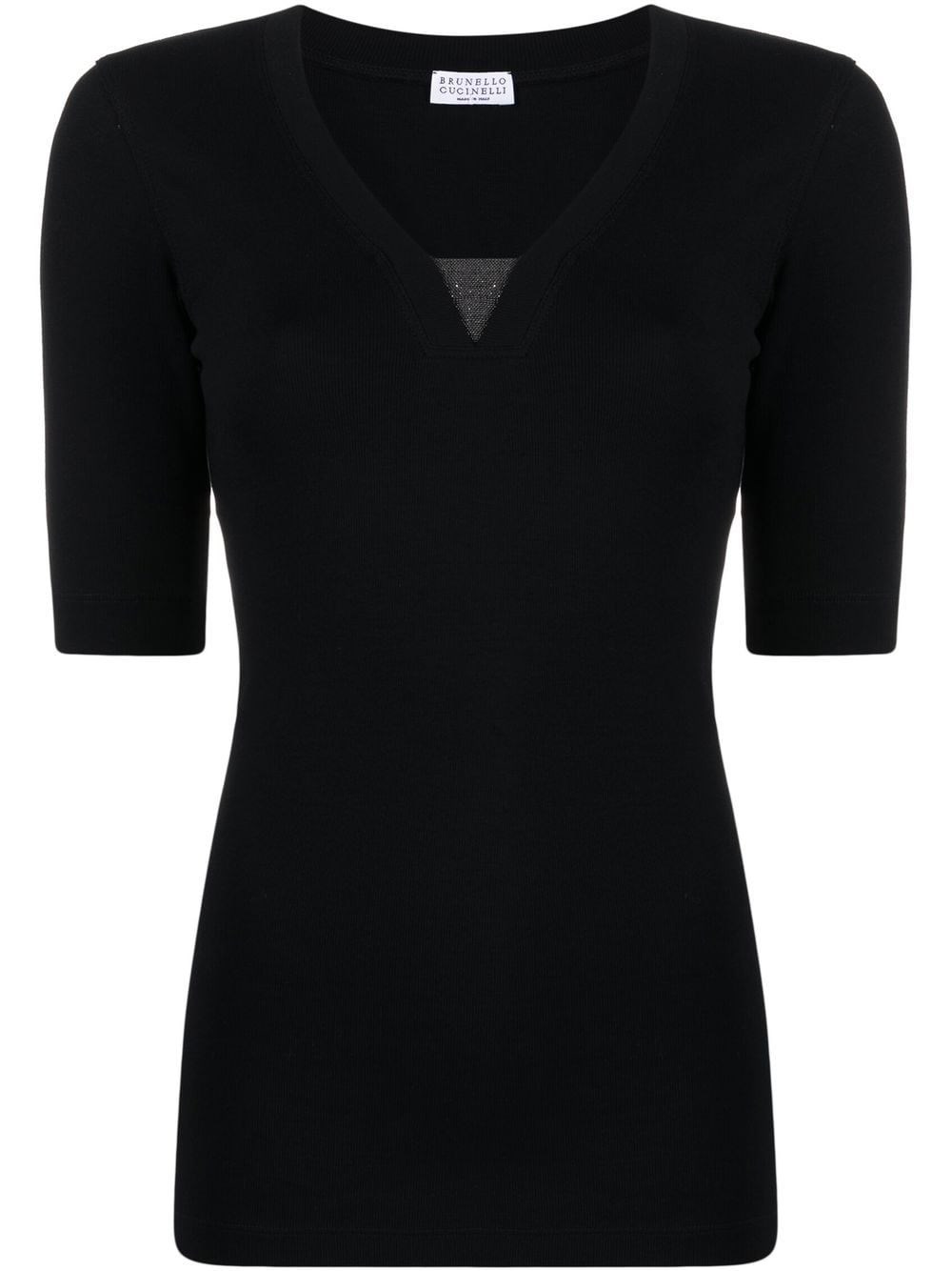 Brunello Cucinelli Cotton V-necked Sweater In Black