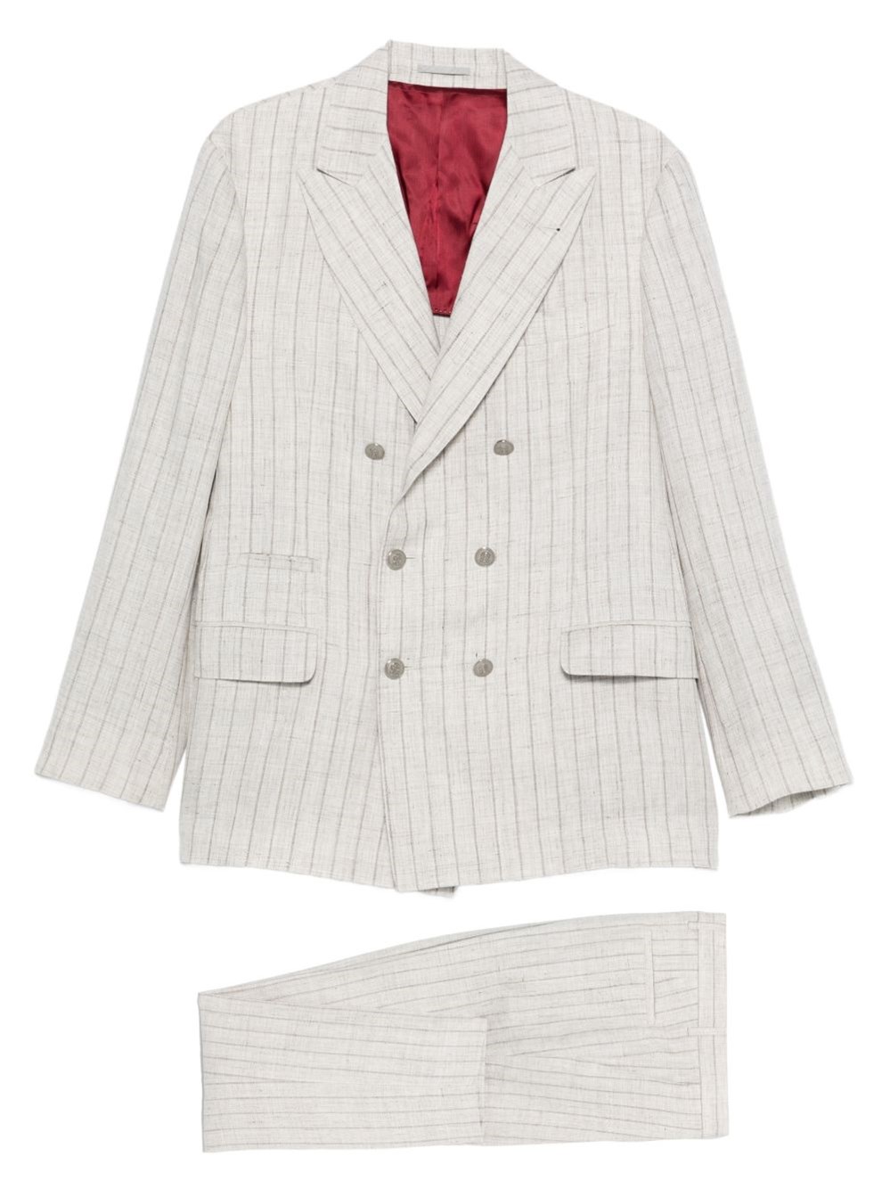 Brunello Cucinelli Striped Linen Double-breasted Suit Jacket In White
