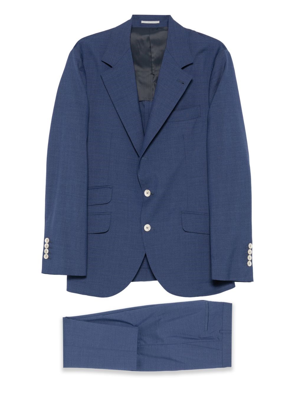 Brunello Cucinelli Tailored Single-breasted Wool Suit Pockets In Blue