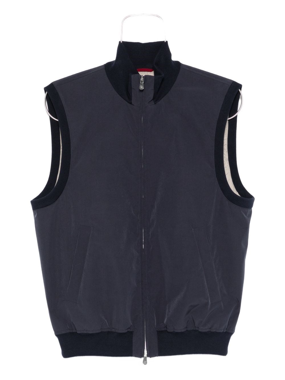 Brunello Cucinelli High Collar Sleeveless Down Vest With Pockets In Blue