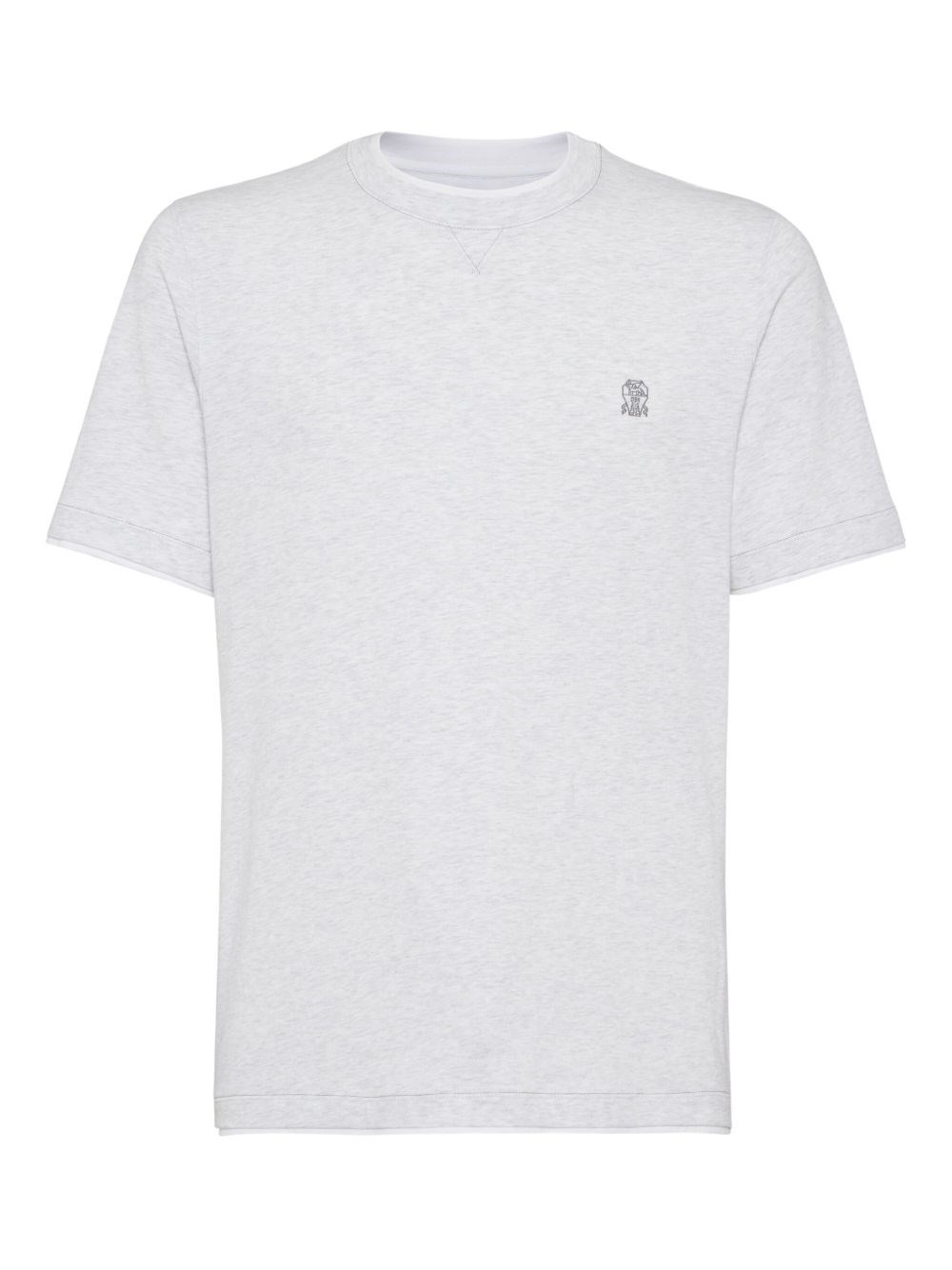 Brunello Cucinelli Men Cotton Jersey Crew-neck T-shirt With Logo And Faux-layering In White