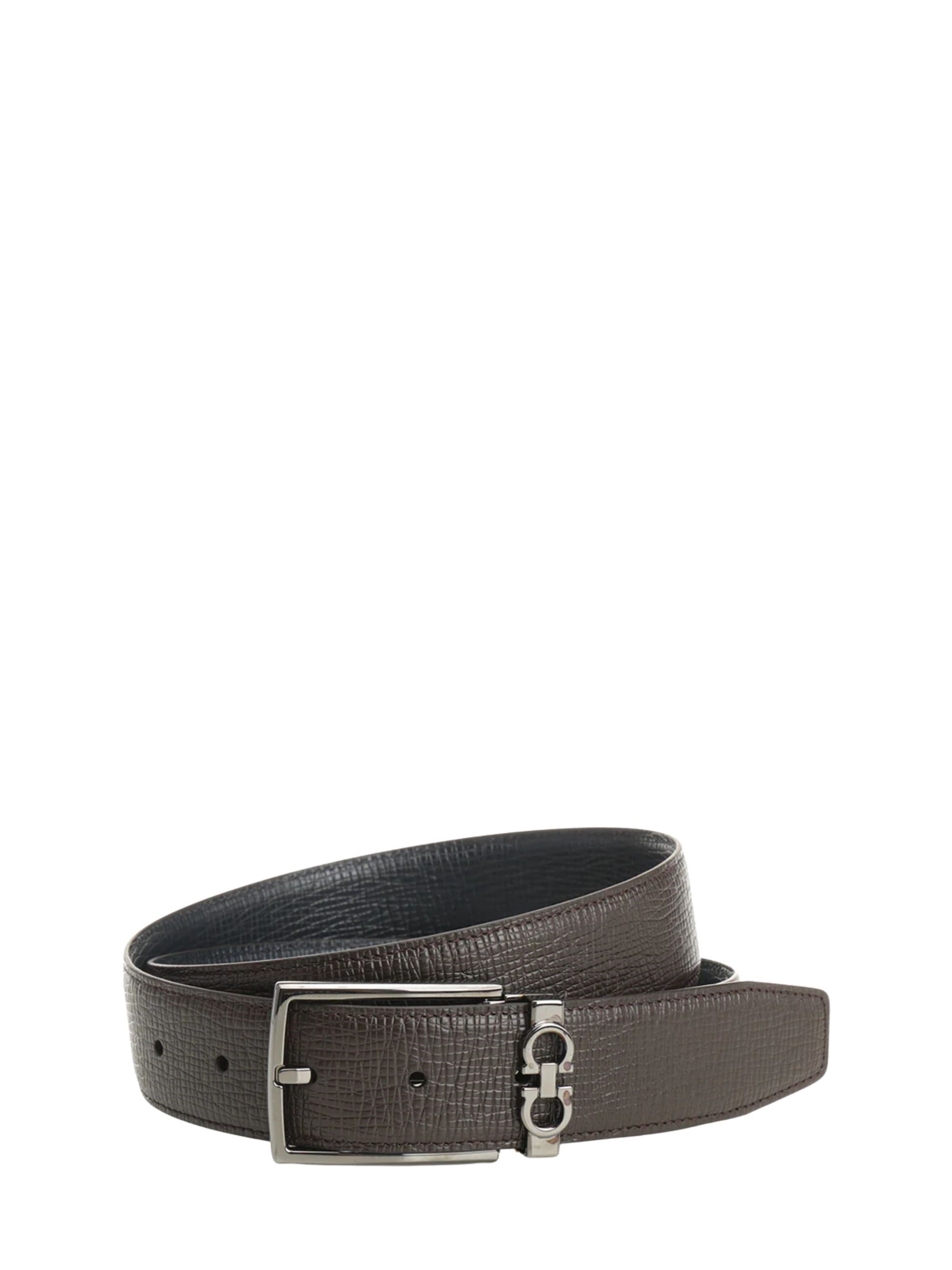 Ferragamo Reversible And Adjustable Gancini Belt In Gray