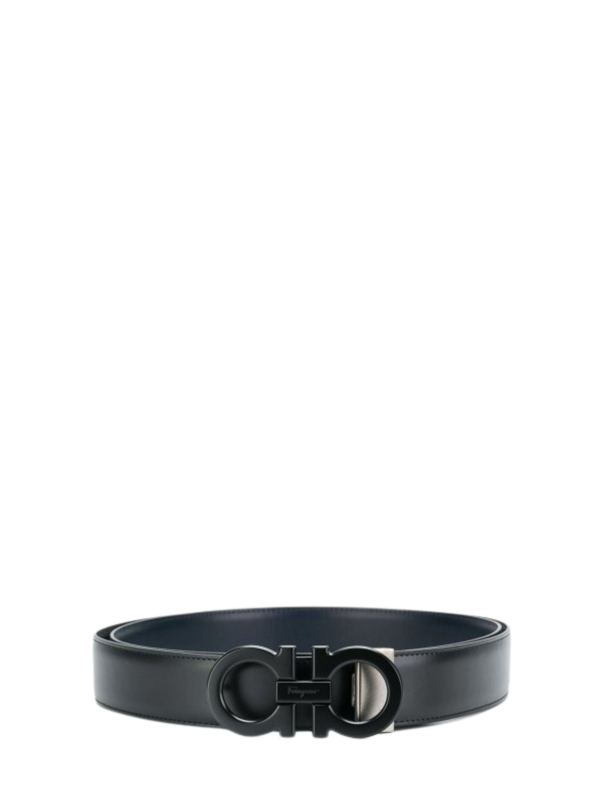 Ferragamo Reversible Leather Belt With Buckle Detail In Black