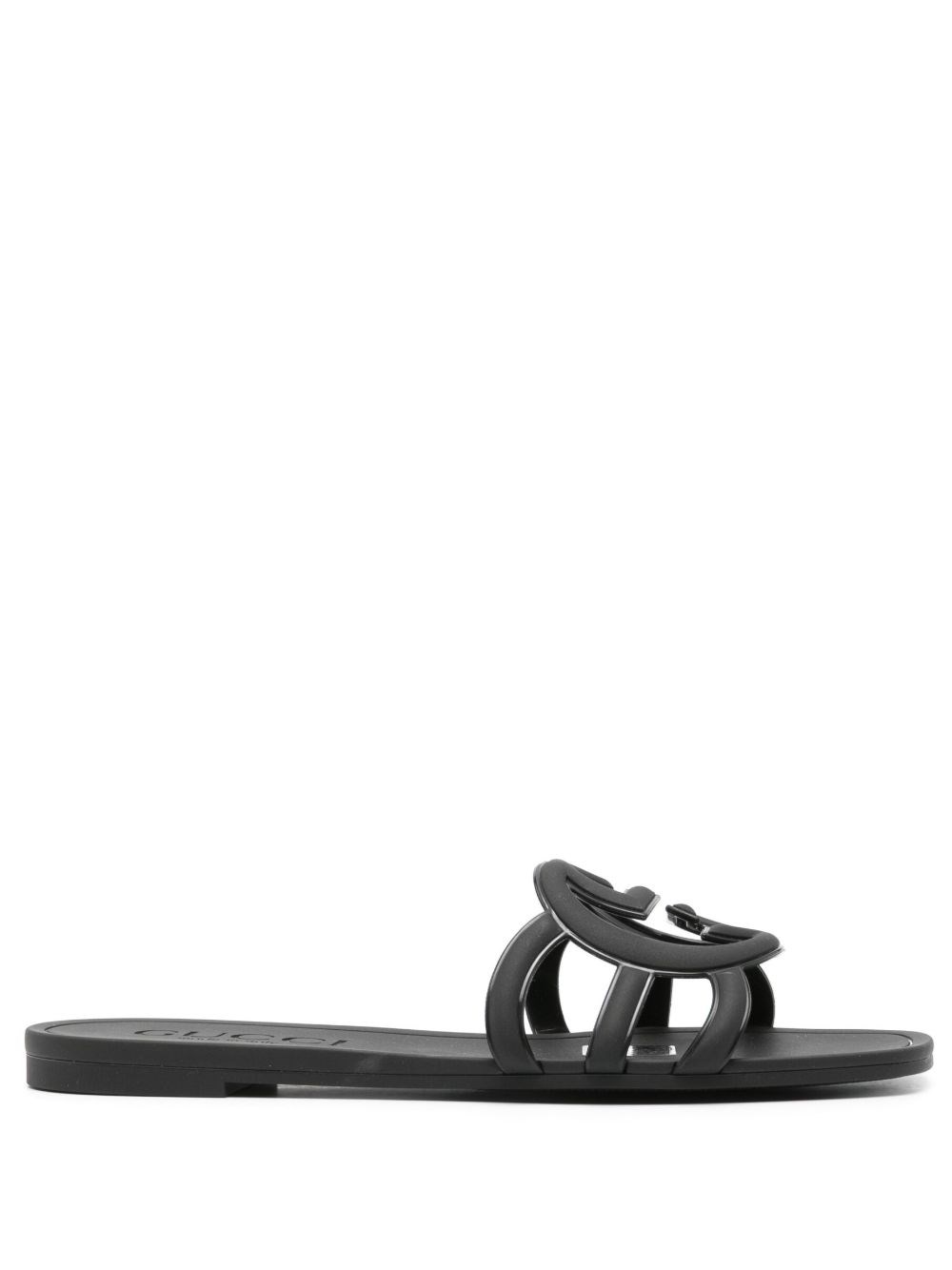 Gucci Gg Slider Sandals With Square Open Toe In Black