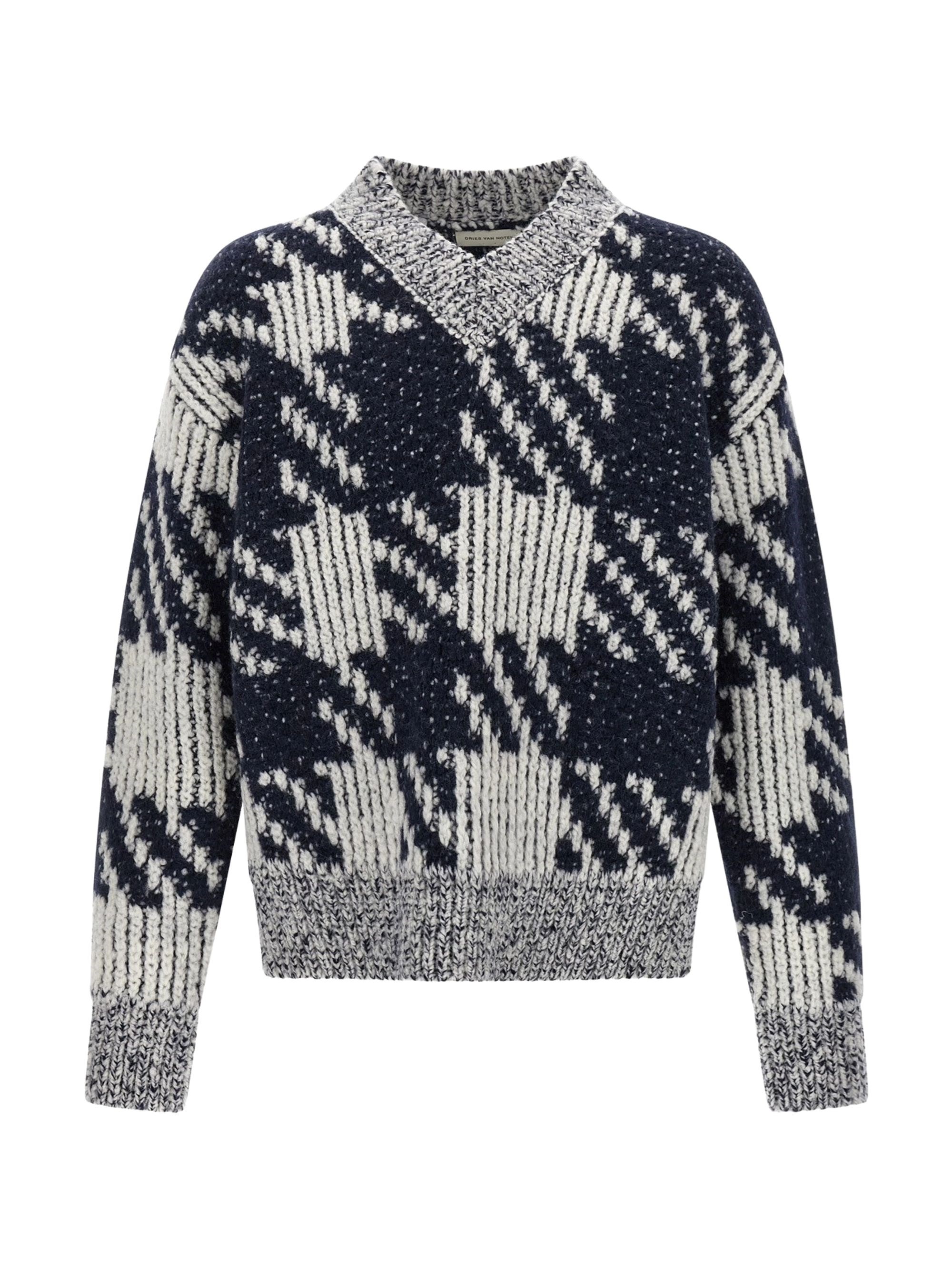 Dries Van Noten Men Marti Sweater In Wool With Jacquard Pattern In Gray