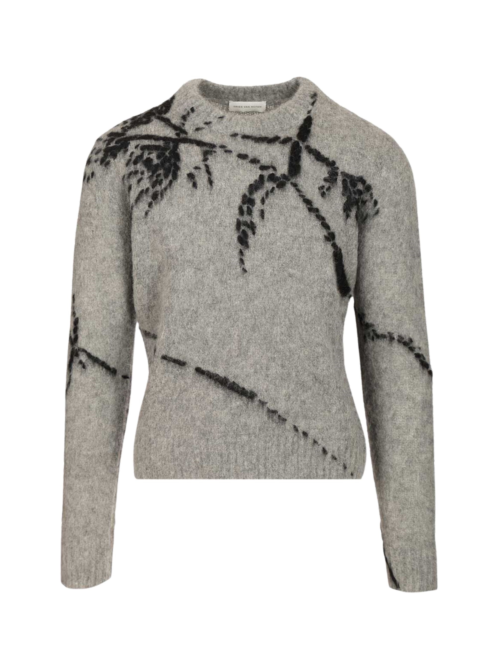 Dries Van Noten Mouche Embroidered Wool Sweater In Gray