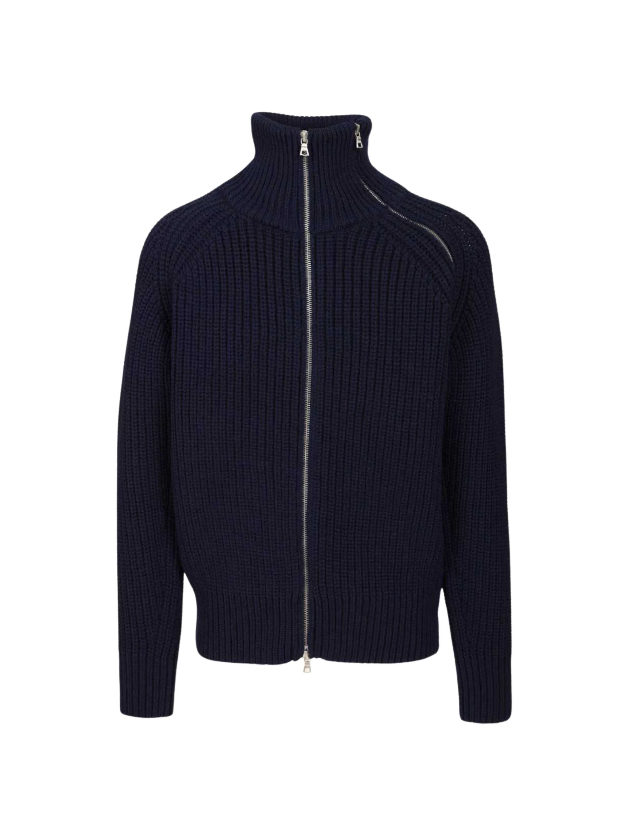 Dries Van Noten Men Zippered Wool Sweater In Blue