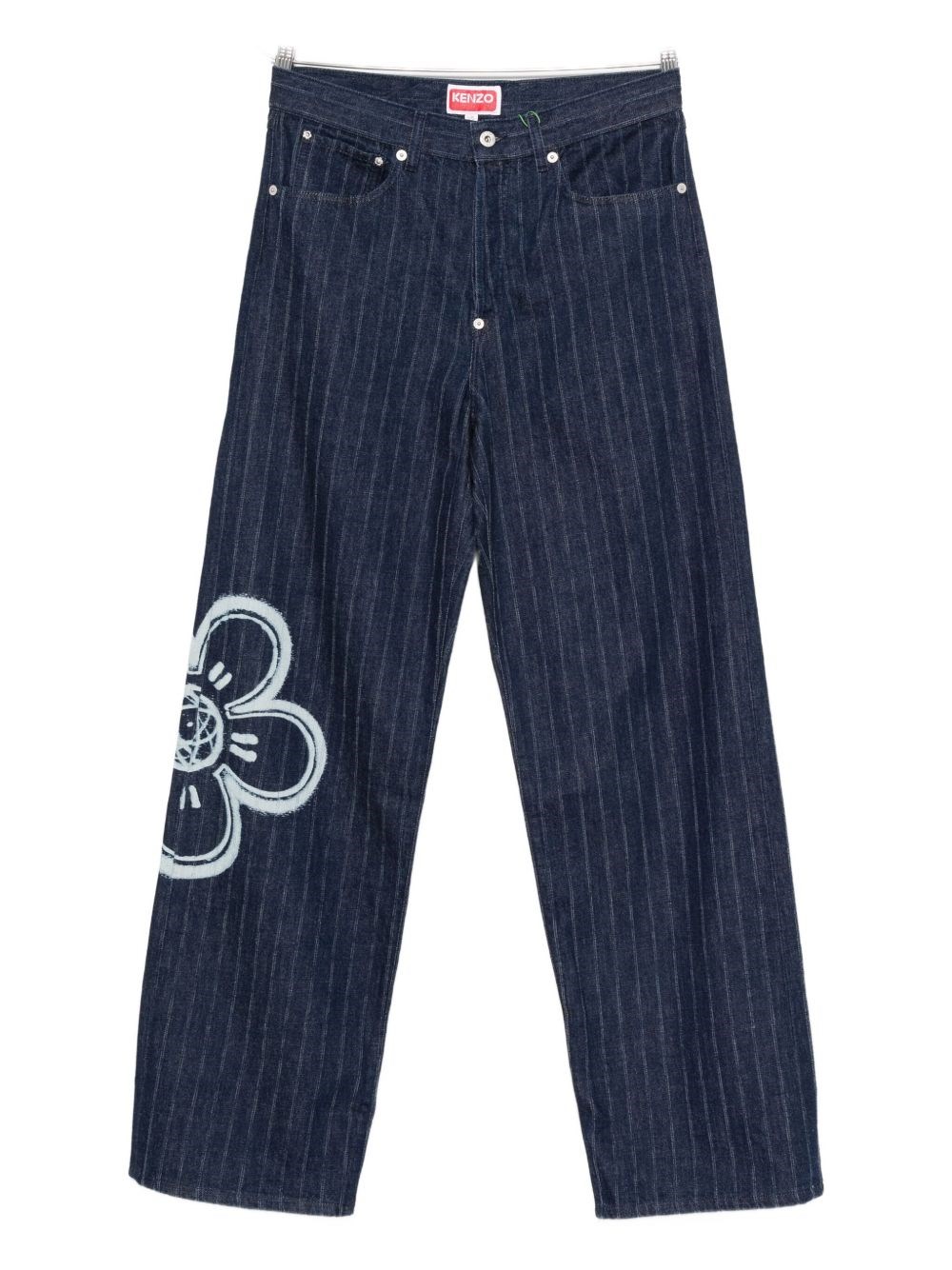 Kenzo Relaxed Fit Pinstripe Floral Trousers In Blue