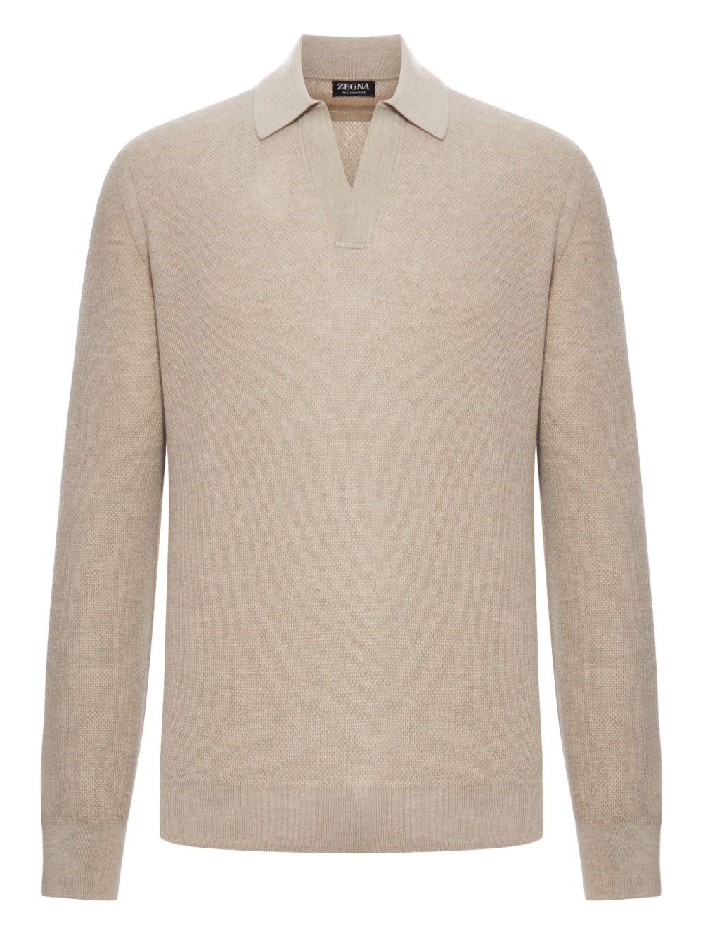 Zegna Cashmere Polo With Long Sleeves And Ribbed Hem In White