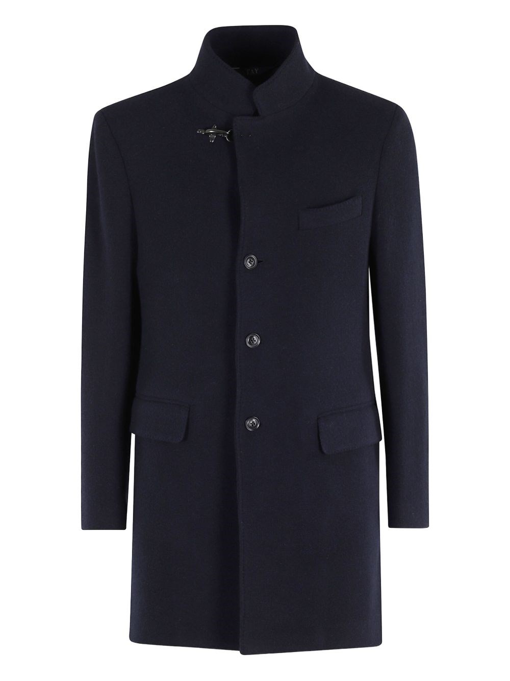 Fay Long Wool Coat Featuring Pockets In Blue