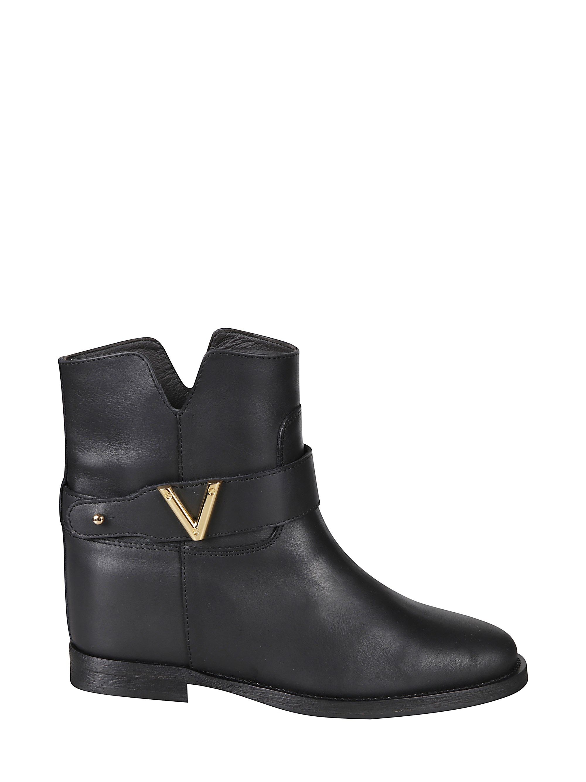 Via Roma 15 Strap Leather Boots In Black