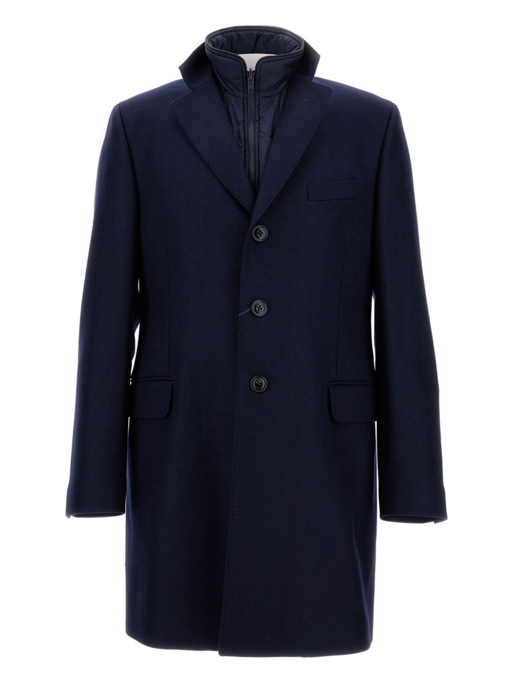 Fay Double Breasted Long Coat With Flap Pockets In Blue