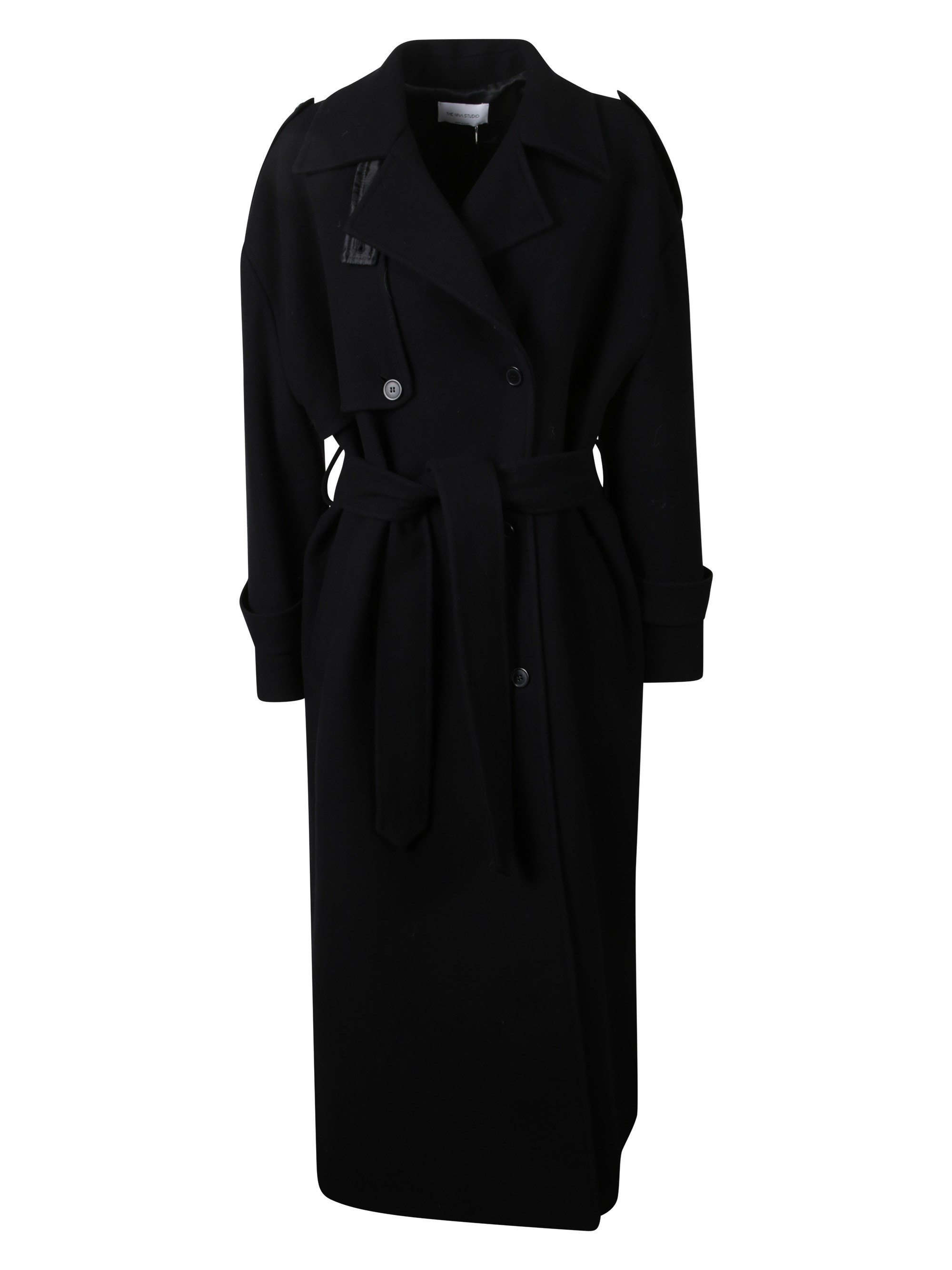 The Nina Studio Double-breasted Coat With Belt In Black