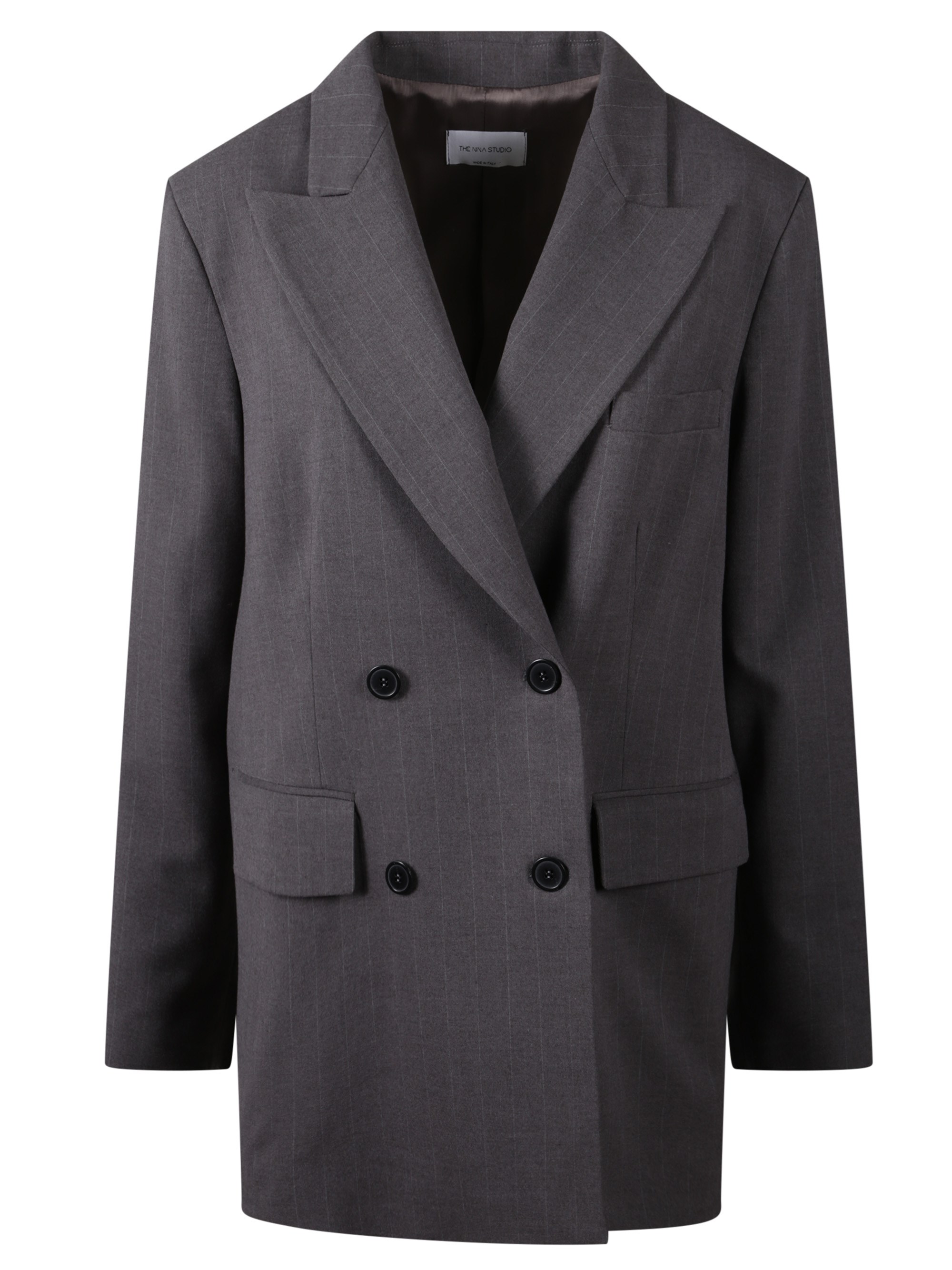 The Nina Studio Double-breasted Blazer In Gray