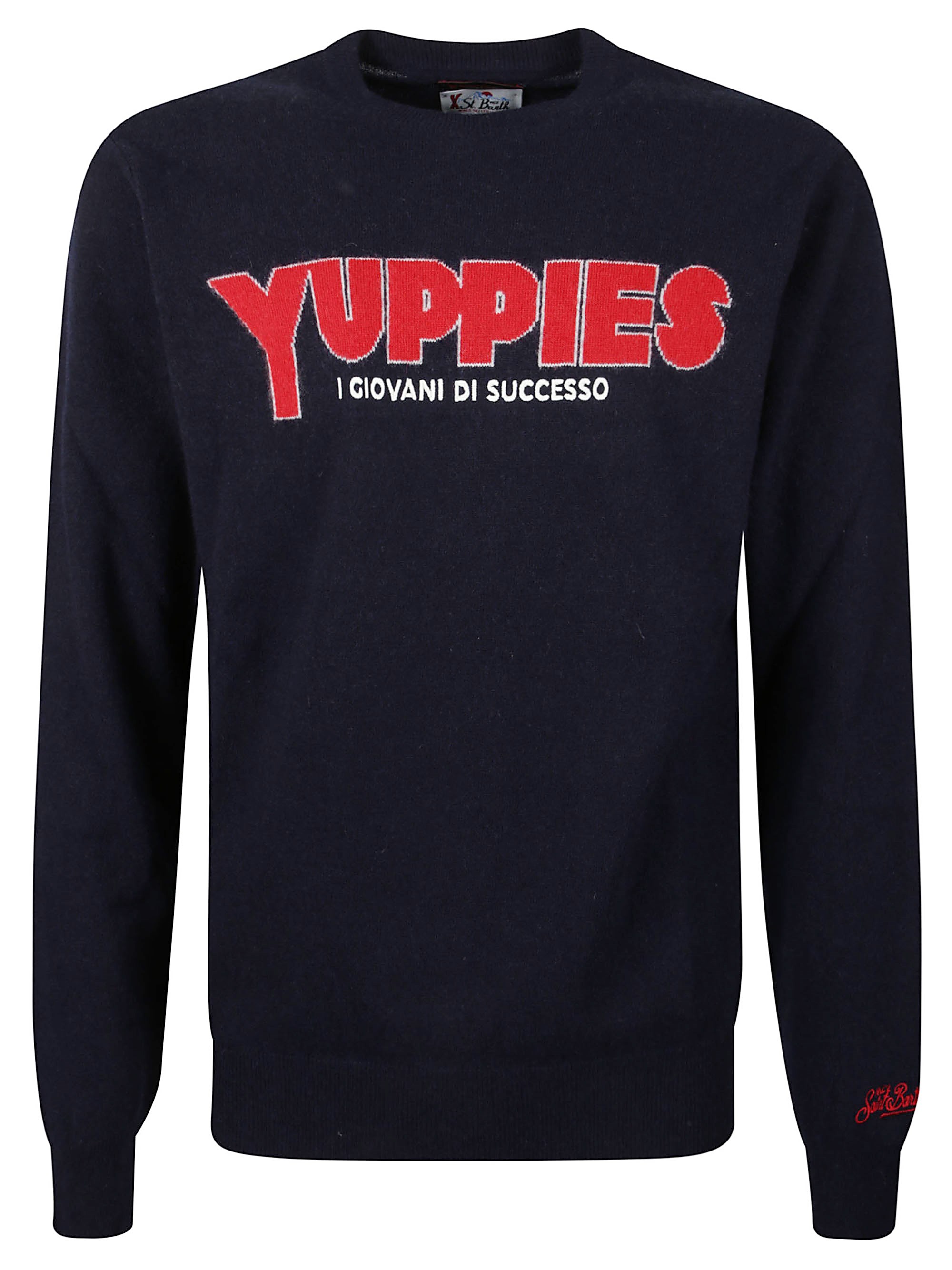 Mc2 Saint Barth Crew Neck Long Sleeve Ribbed Sweater In Blue