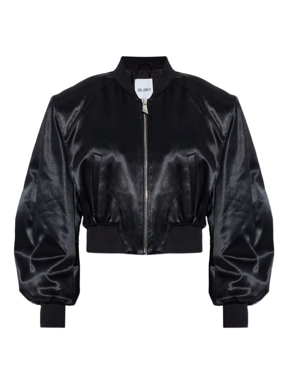 Attico The Satin Bomber Jacket In Black