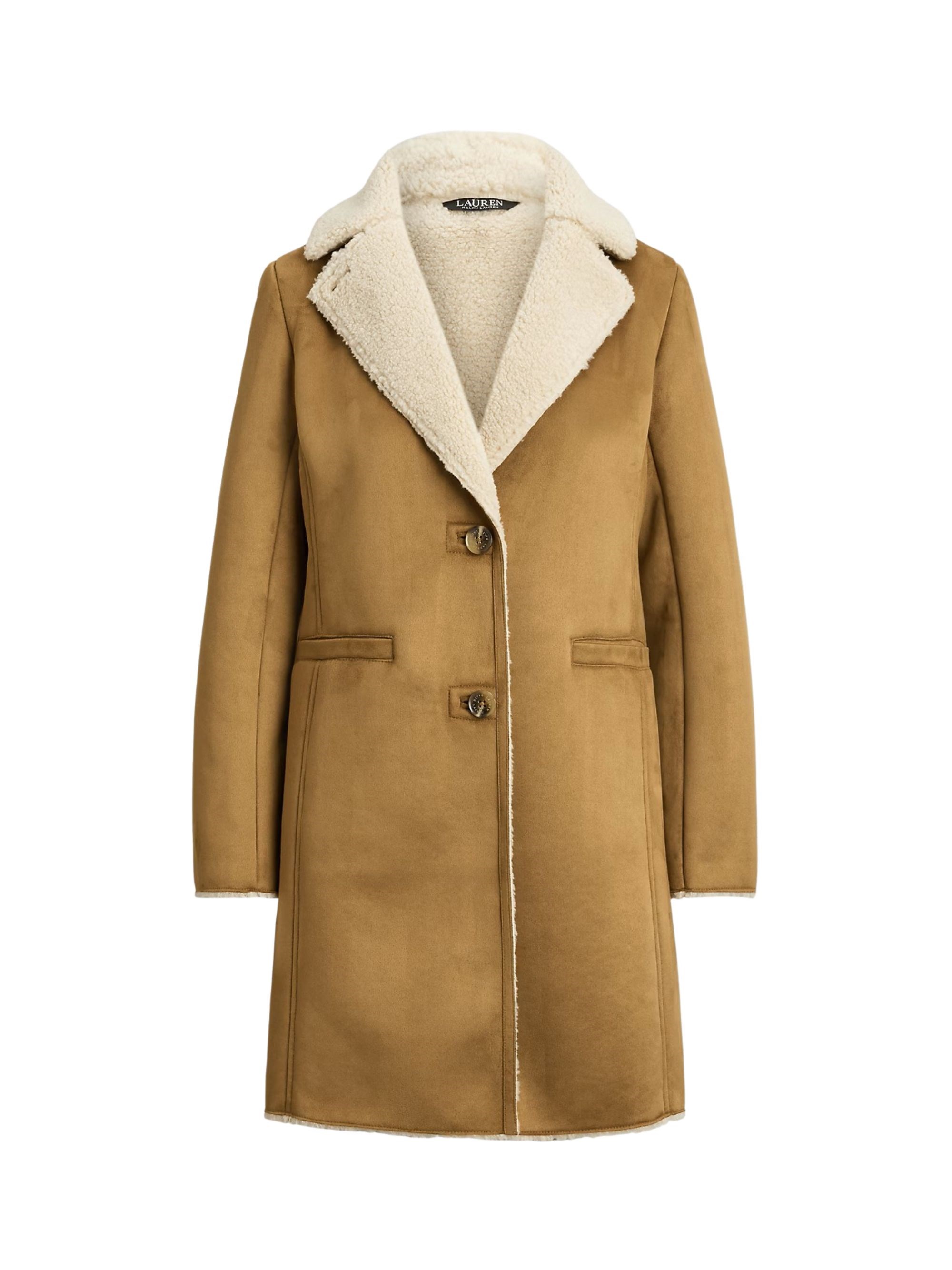 Ralph Lauren Faux-fur Collar Coat In Sand