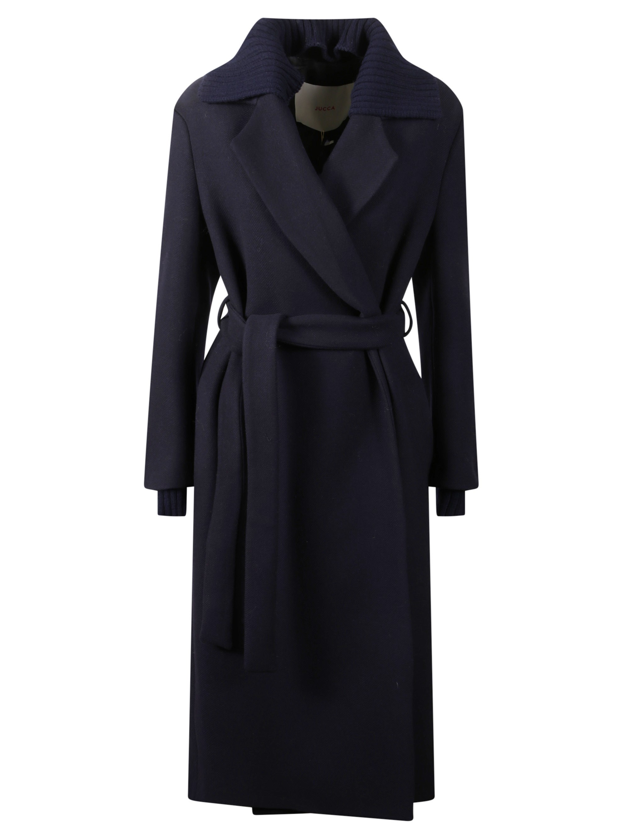 Jucca Coat With Knitted Collar In Blue