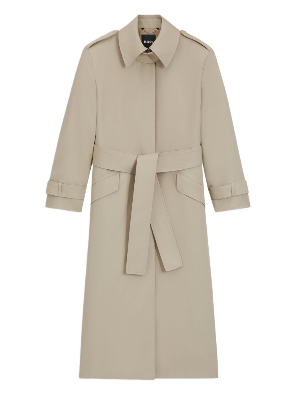 Hugo Boss Wool Trench Coat Belted Waist In Neutral
