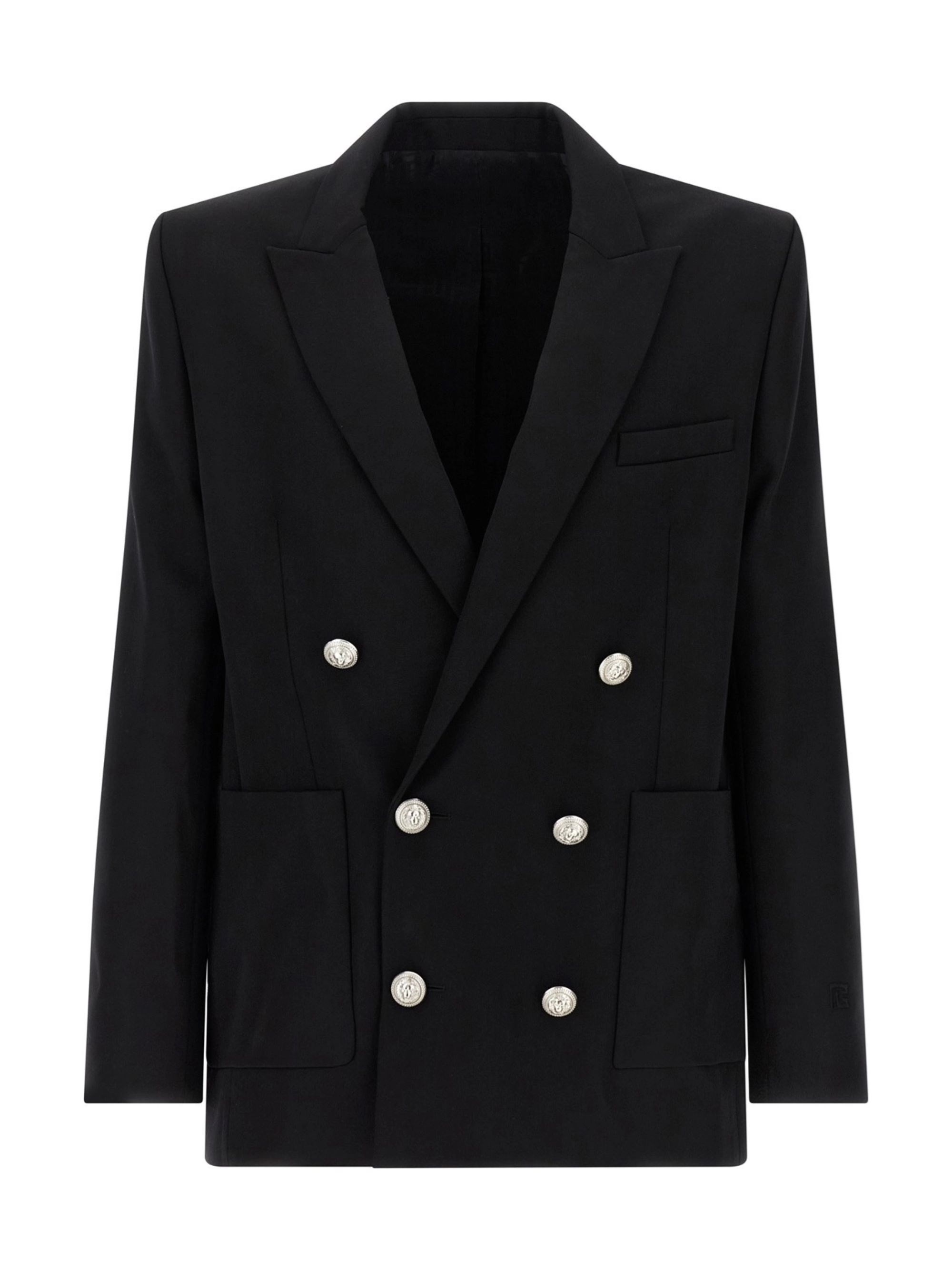 Balmain Double-breasted Grain De Poudre Wool Blazer In Blue