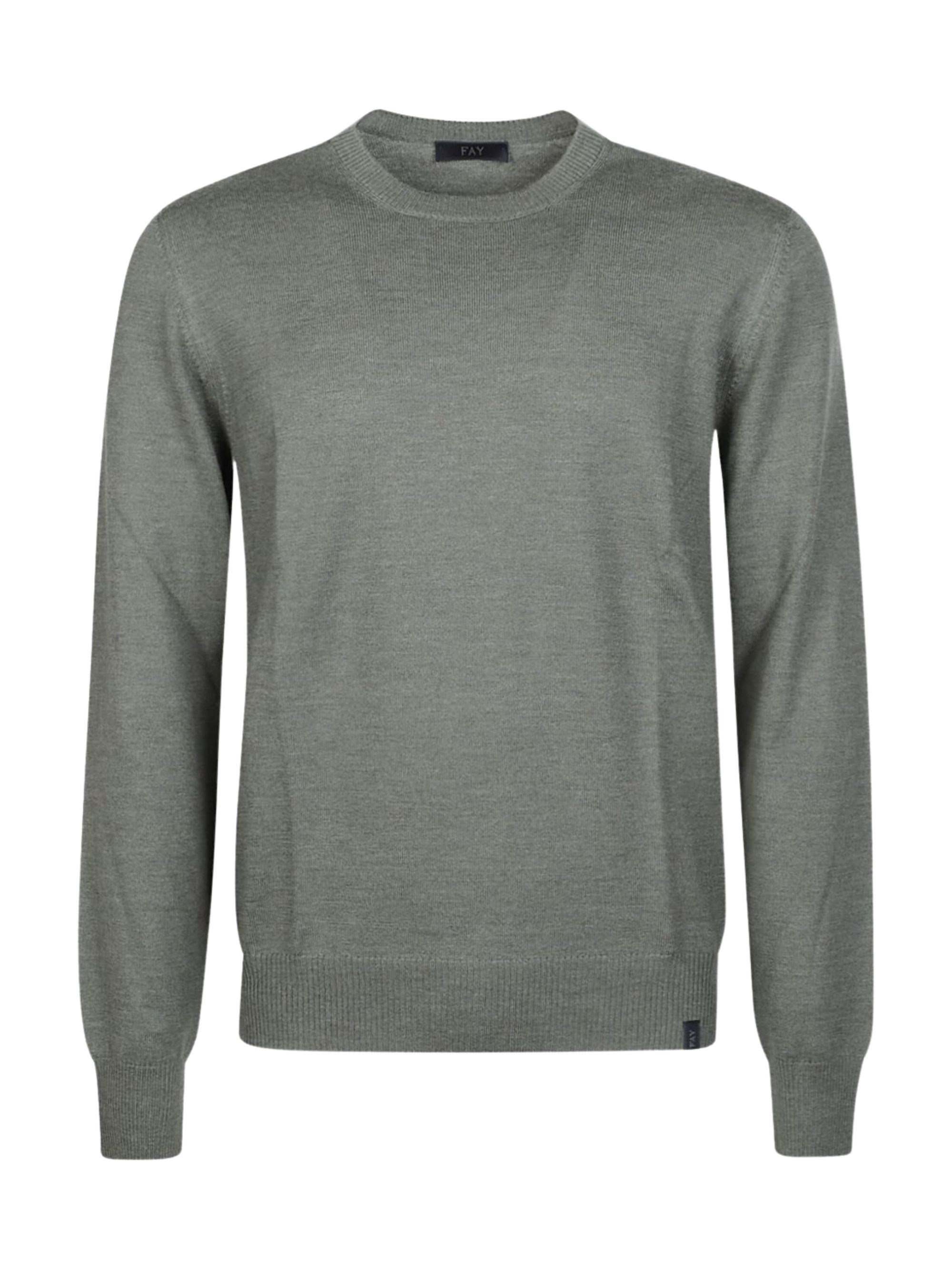 Fay Fine Wool Crew Neck Long Sleeve Sweater In Green