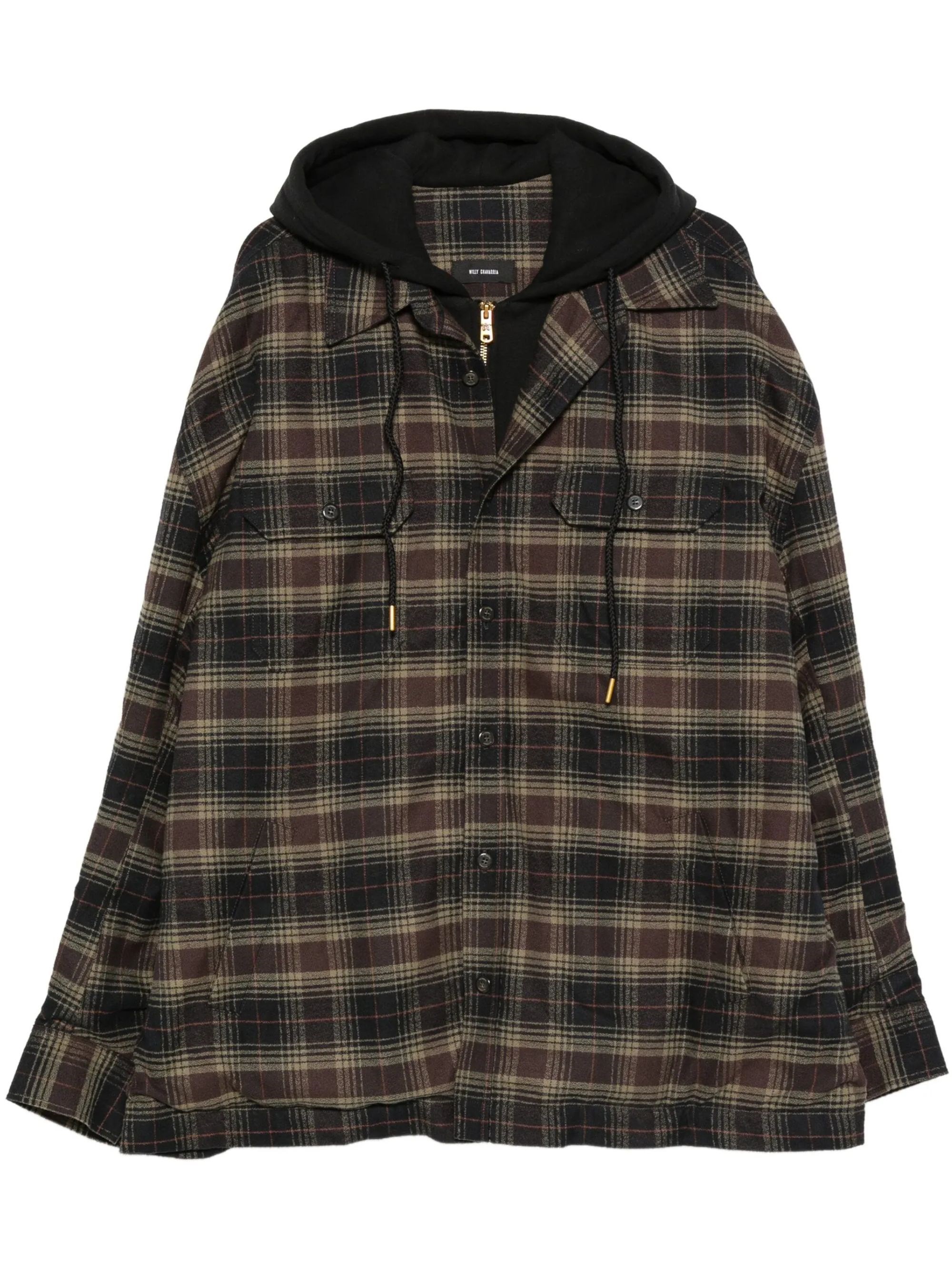 Willy Chavarria Ganadero Oversized Layered Checked Cotton-flannel And Jersey Hooded Overshirt In Green