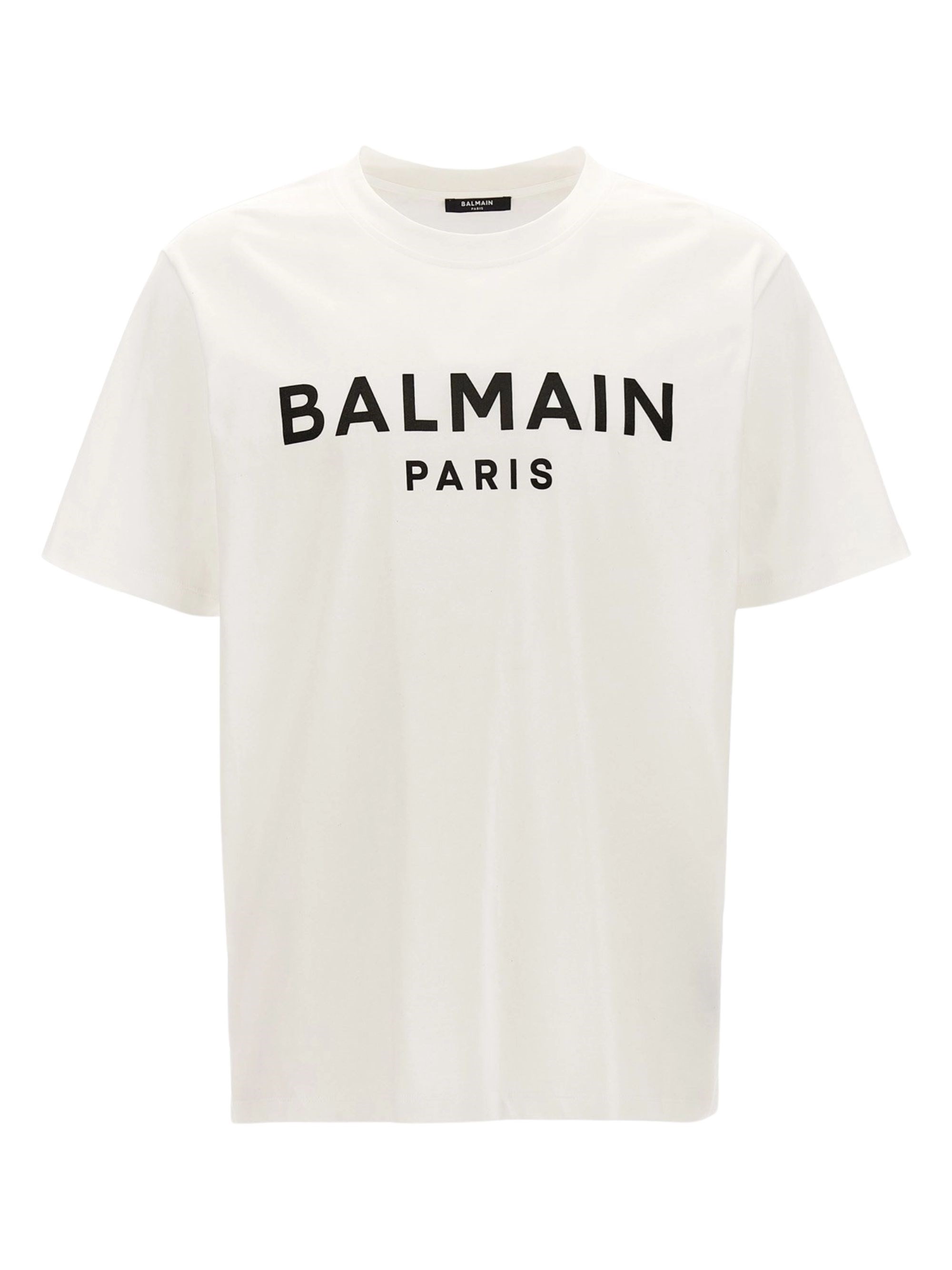 Balmain White Crewneck T-shirt With Contrasting Logo Lettering Print In Cotton In White