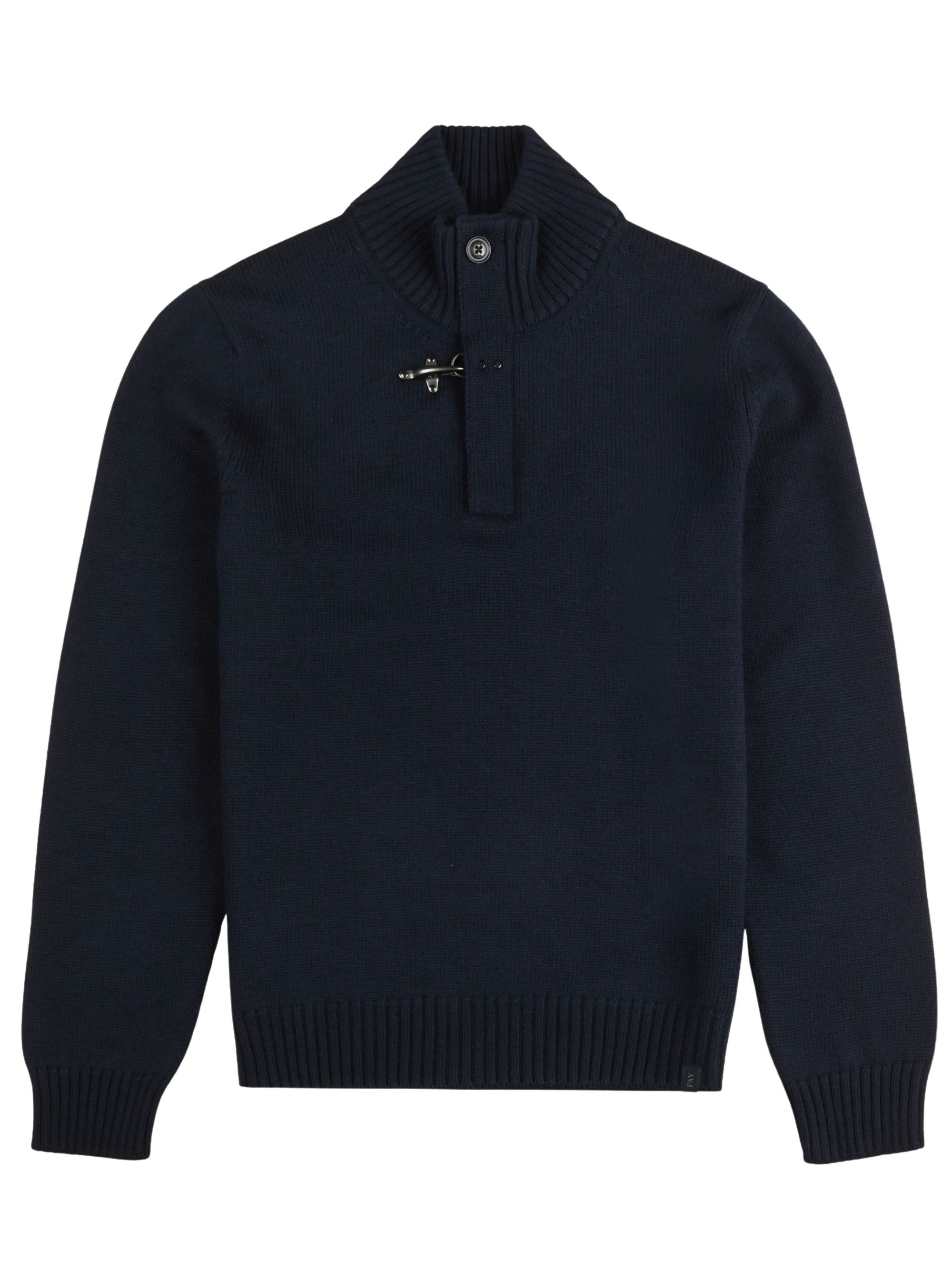 Fay Wool Turtleneck Sweater Featuring Button Detail In Blue