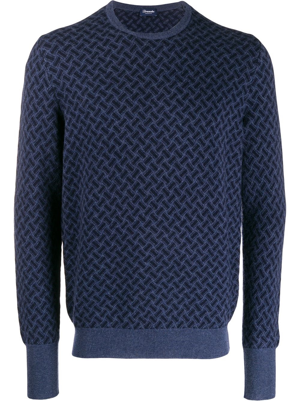 Drumohr Geometric Pattern Long Sleeve Crew Neck Sweater In Blue
