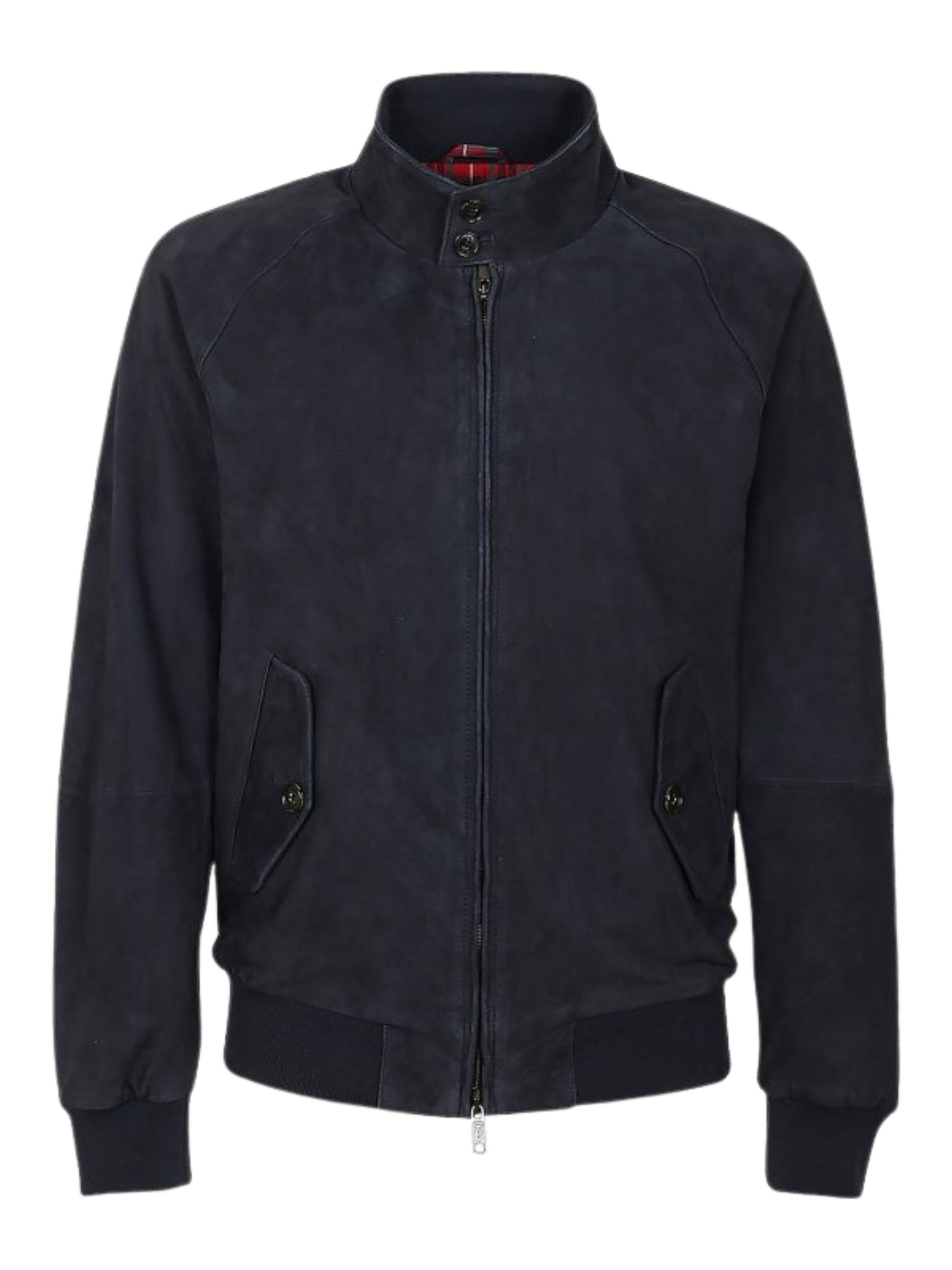 Baracuta Suede Jacket With High Collar And Pockets In Blue
