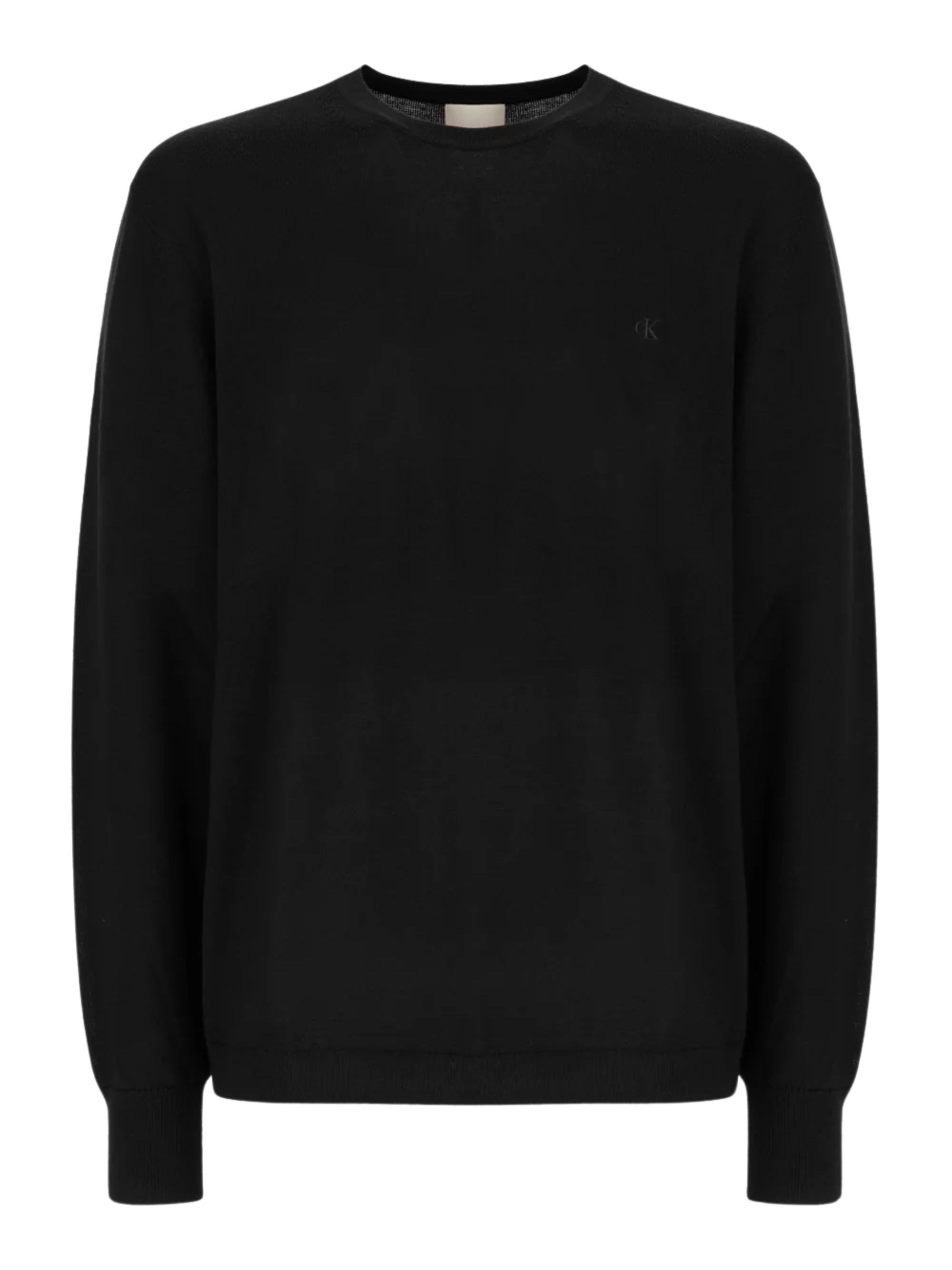Calvin Klein Wool Crewneck Sweater With Ribbed Cuffs And Hem In Black