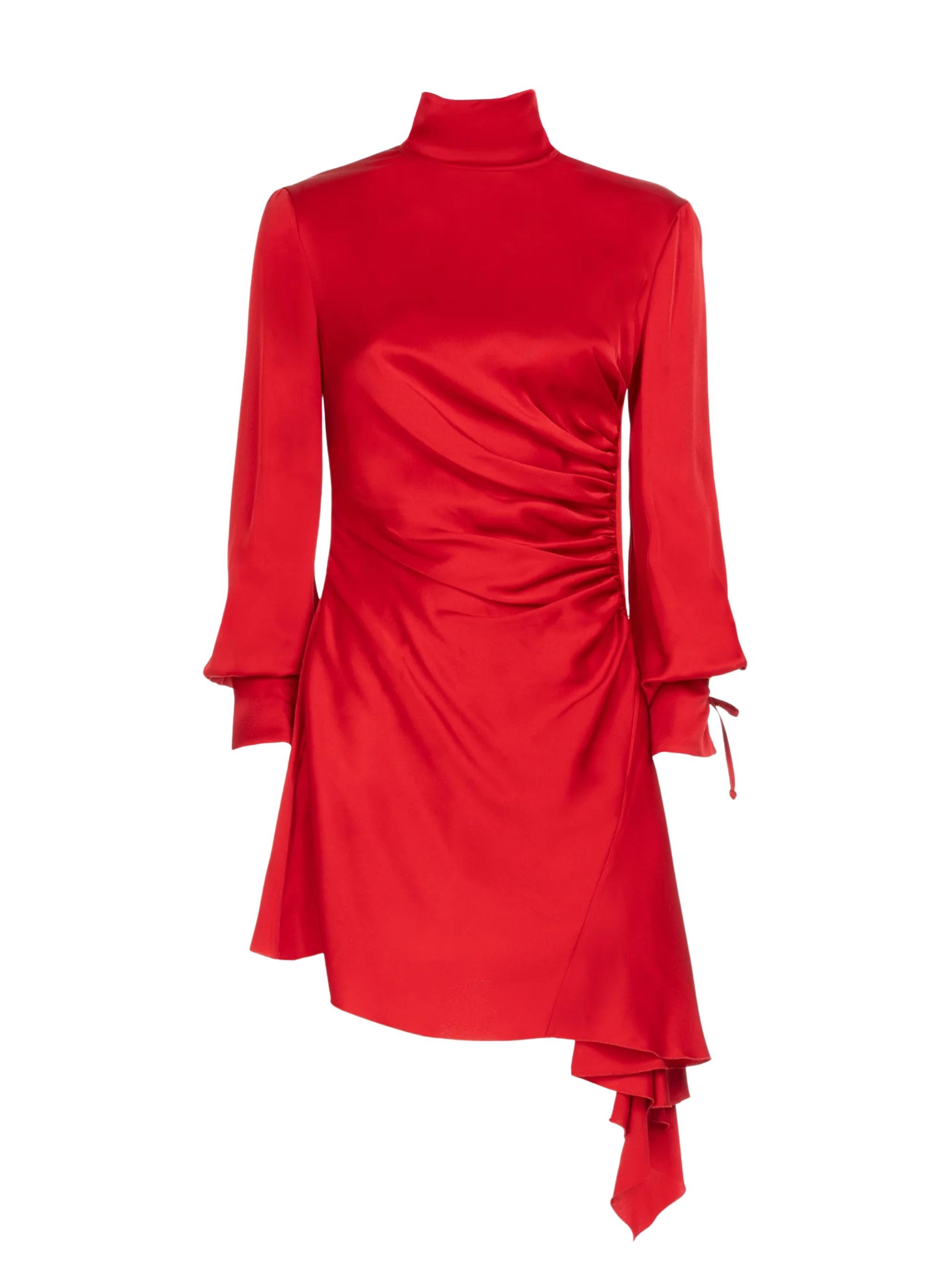 Les Filles D'eva Turtleneck Asymmetric Dress In Red
