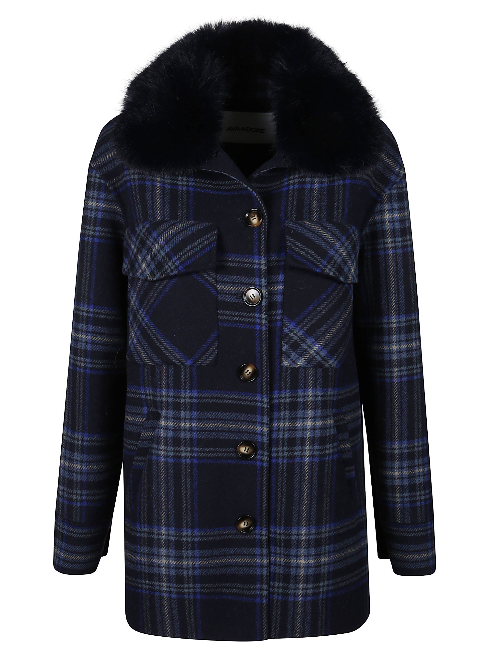 Ava Adore Zion Checked Coat In Blue