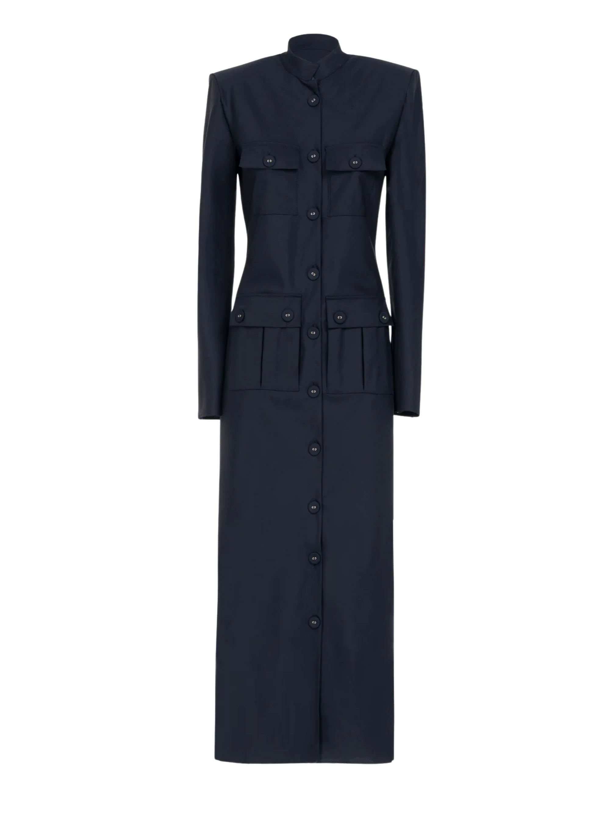 Les Filles D'eva Pocketed Buttoned Midi Dress In Blue