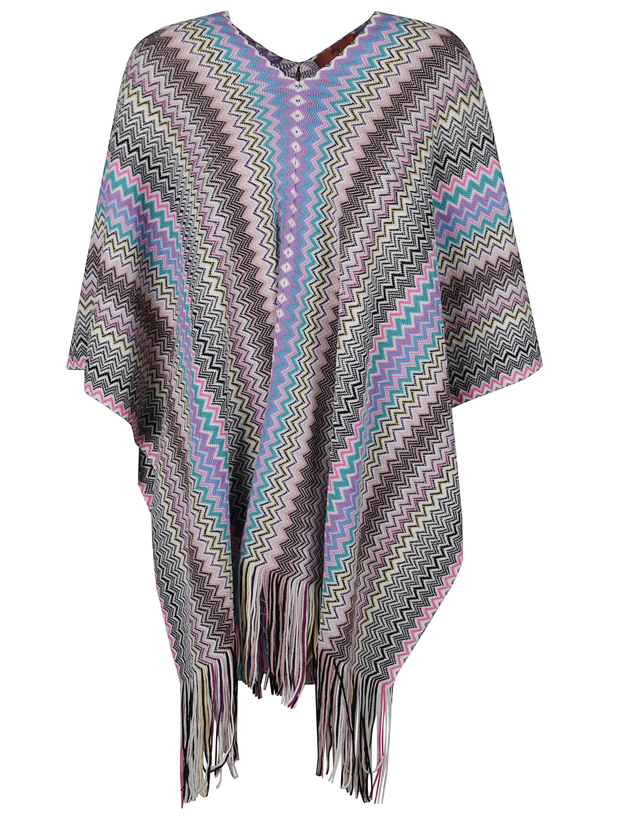Missoni Chevron Fringed Poncho In Purple