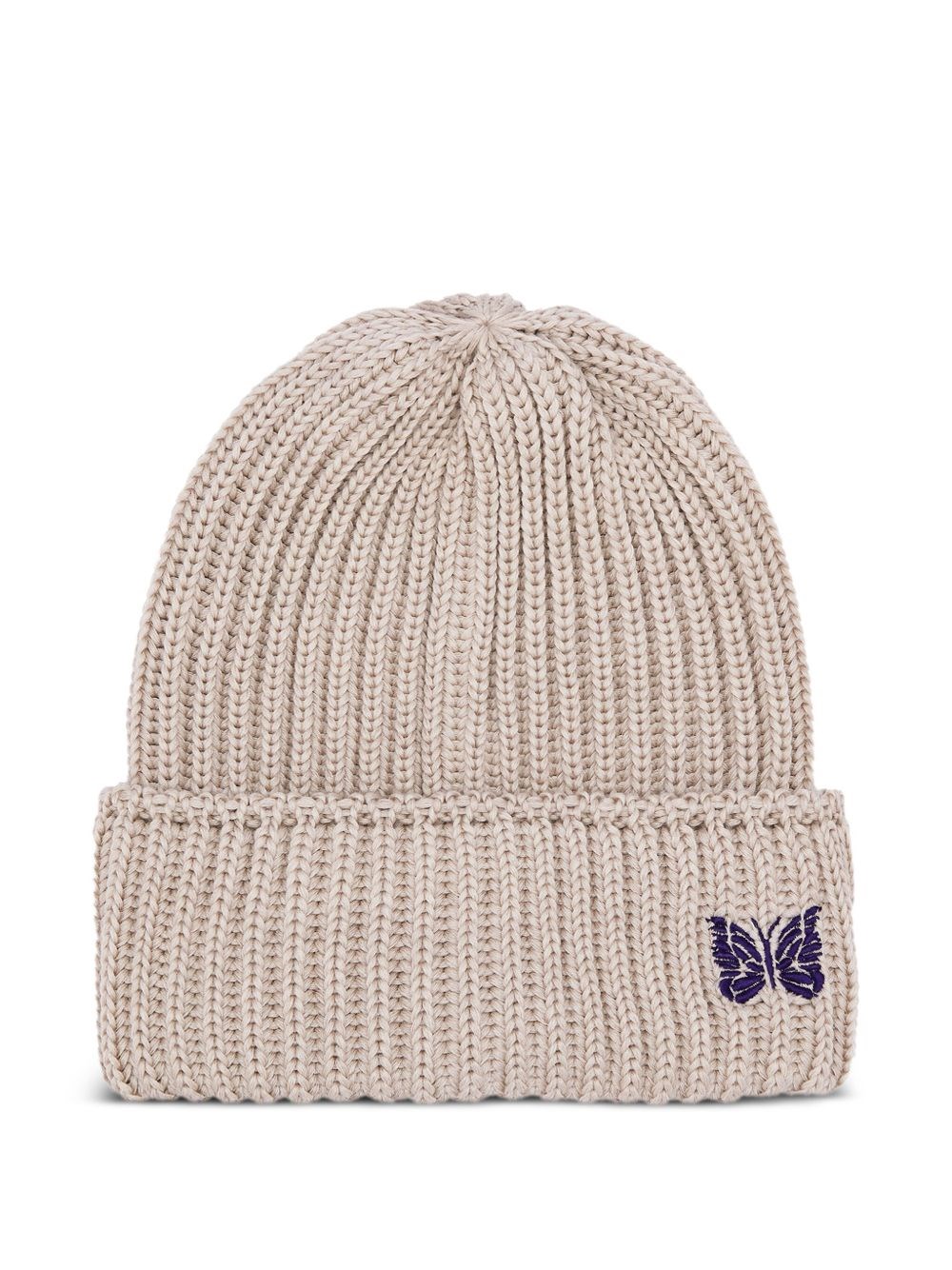 Needles Rib-knit Embroidered-butterfly Beanie In Black